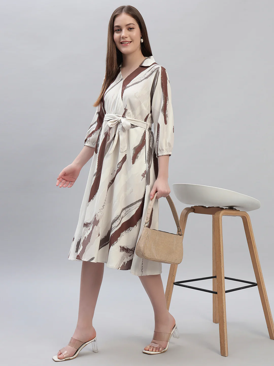 Women's Printed Multi 3/4th Sleeves V-Neck Casual Dress - Image 7