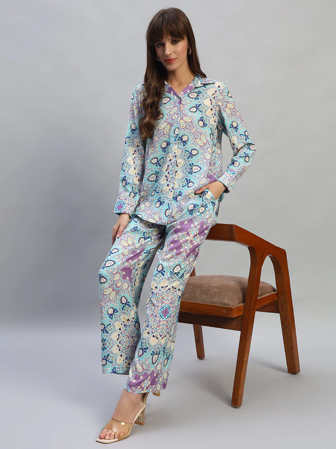 Women's Printed Multi Shirt Collar Full Sleeves Co-ord-Set - Image 7