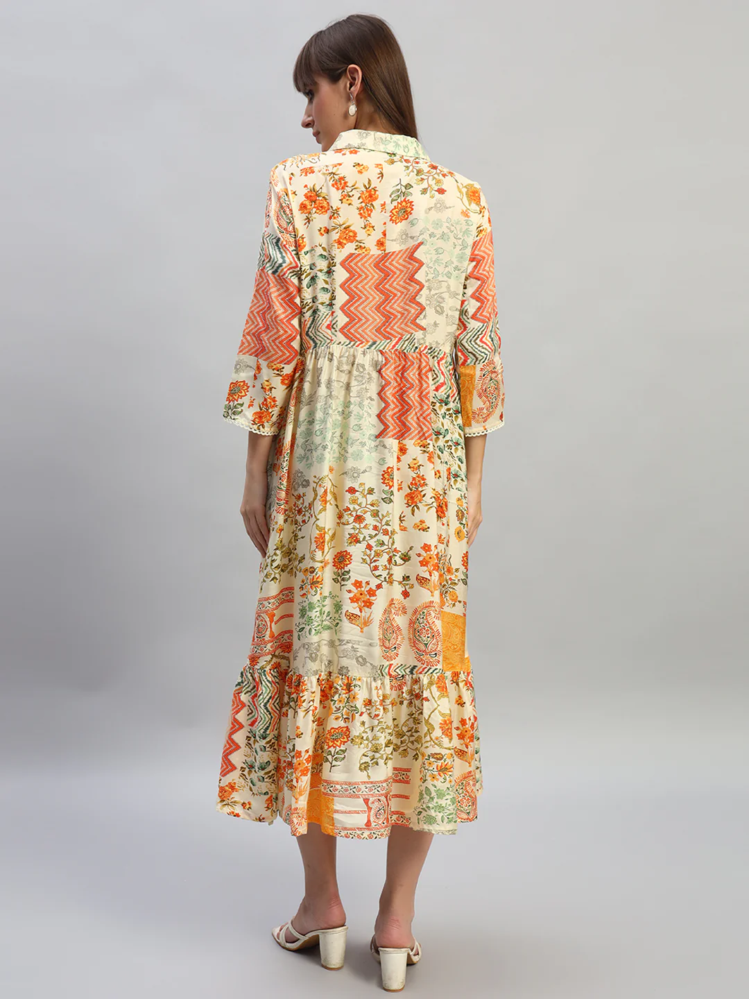 Women's Printed Multi Spread Collar 3/4th Sleeves Casual Dress - Image 4