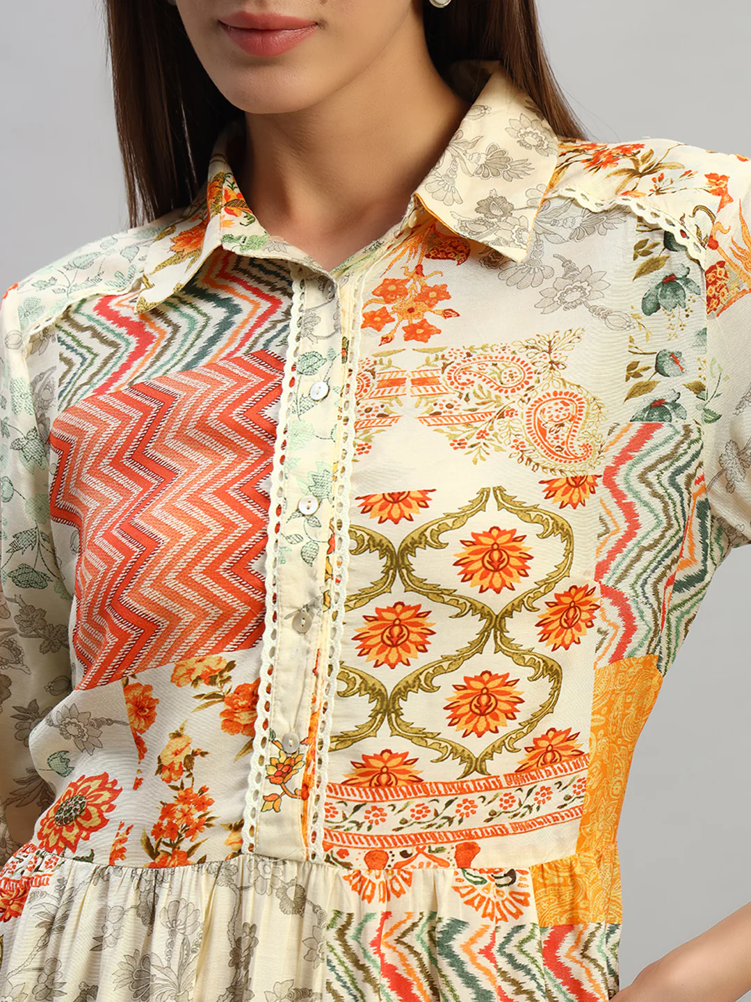 Women's Printed Multi Spread Collar 3/4th Sleeves Casual Dress - Image 6