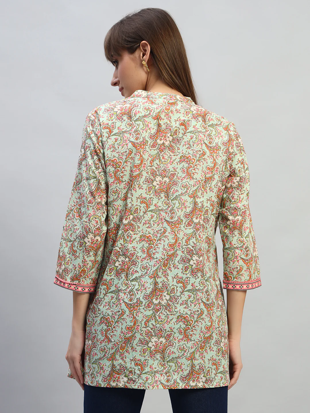 Women's Printed Multi V-Neck 3/4th Sleeves Casual Short Kurti - Image 4