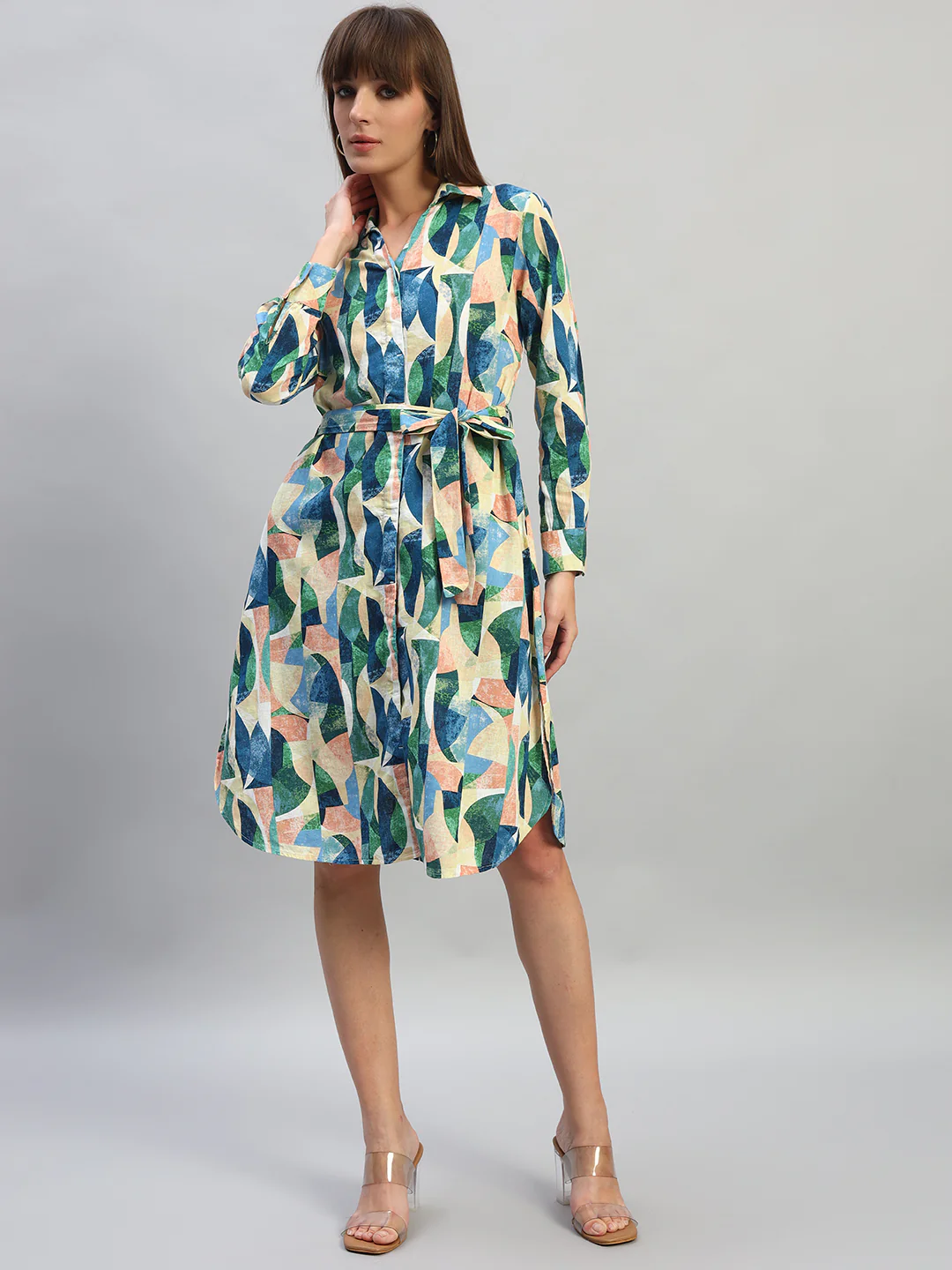 Women's Printed Multi V-Neck Full Sleeves Casual Dress - Image 2