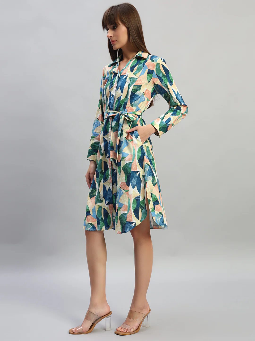 Women's Printed Multi V-Neck Full Sleeves Casual Dress - Image 3