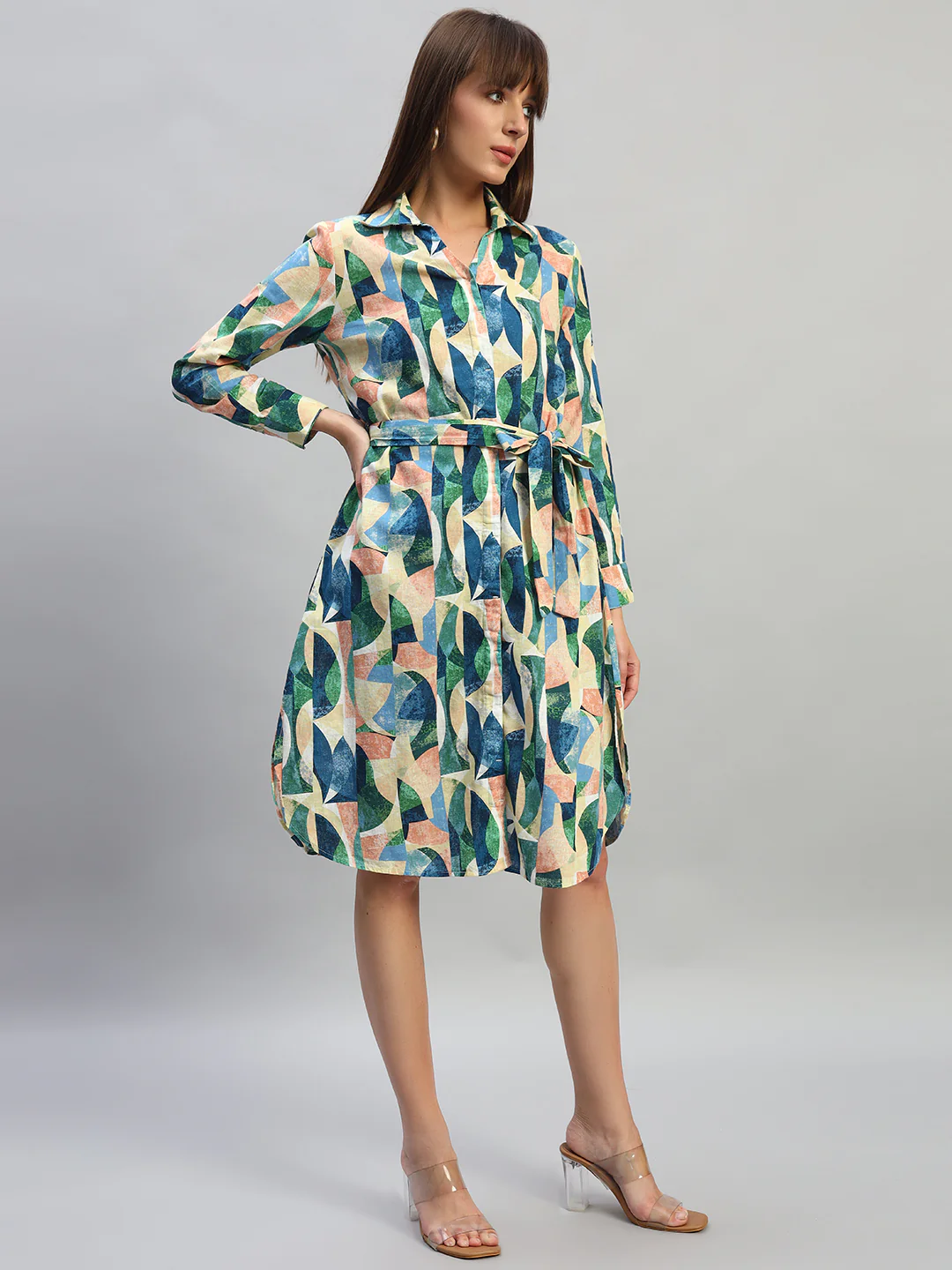 Women's Printed Multi V-Neck Full Sleeves Casual Dress - Image 5