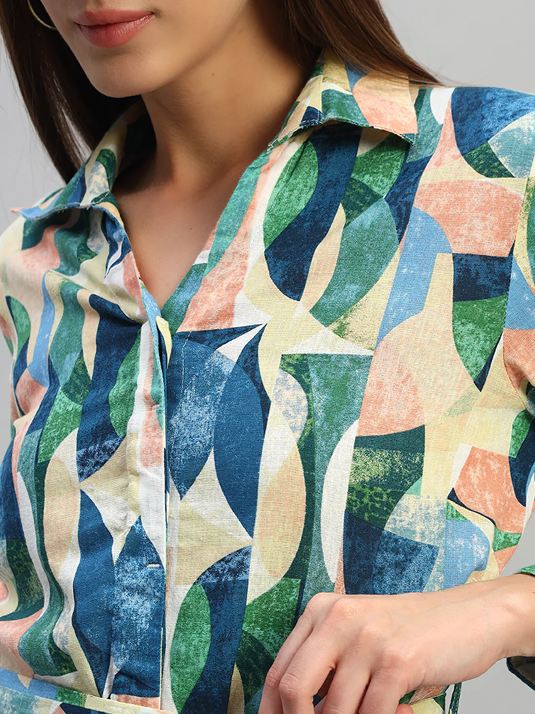 Women's Printed Multi V-Neck Full Sleeves Casual Dress - Image 6