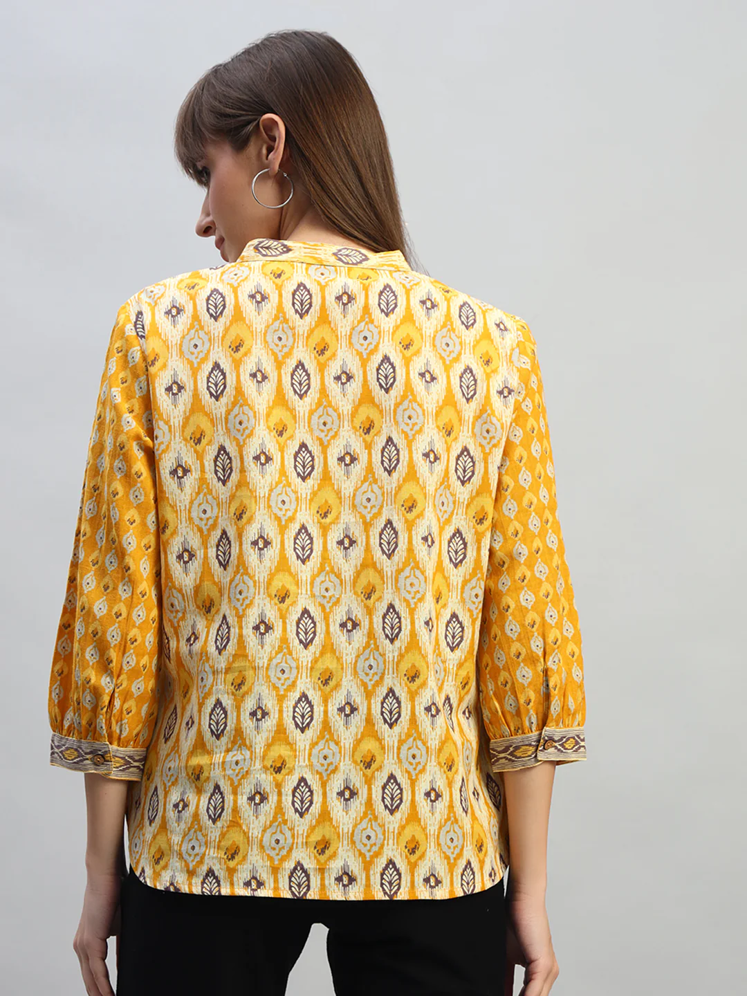 Women's Printed Mustard 3/4th Sleeves Round Neck Casual Tunic - Image 4