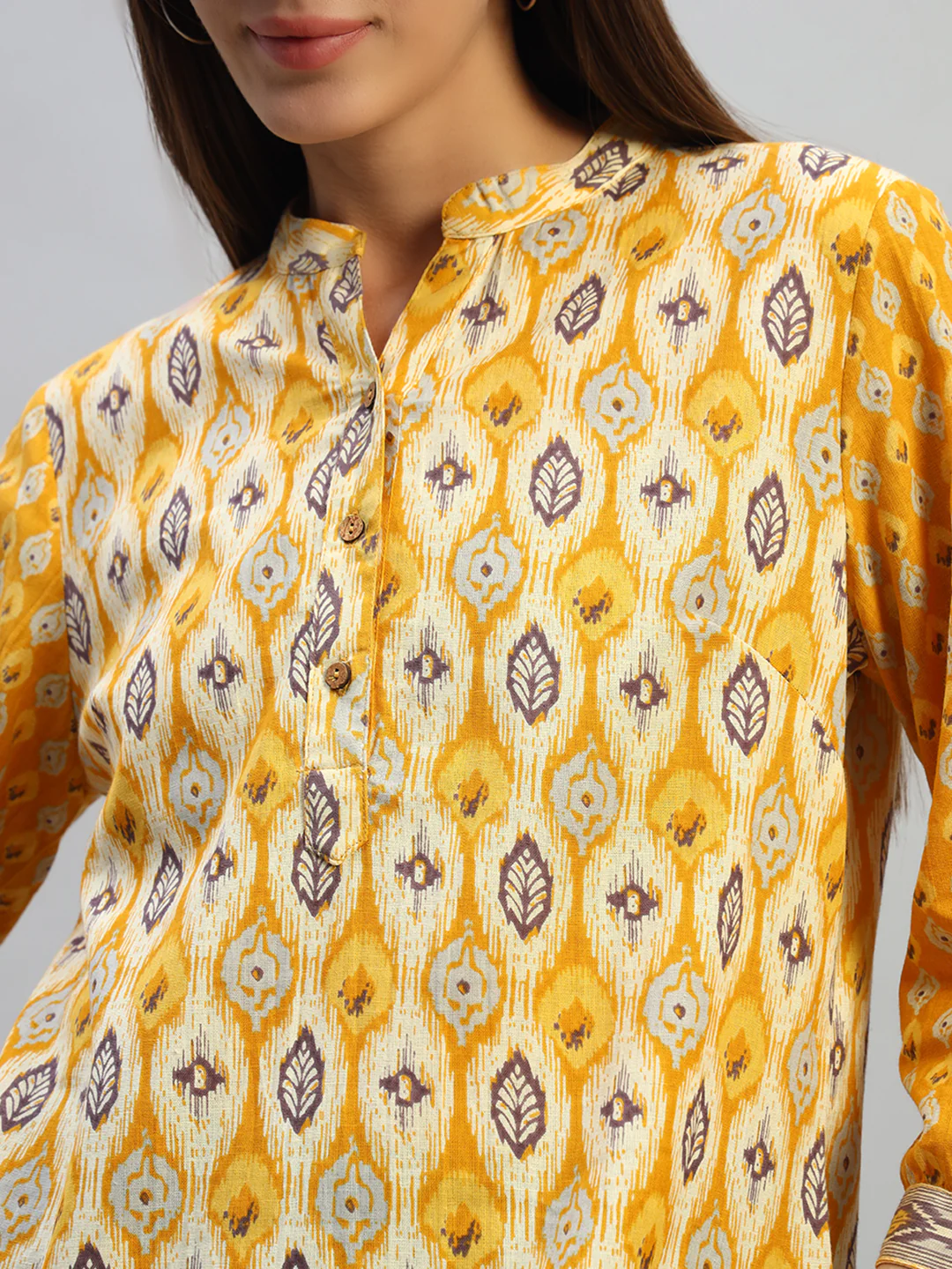 Women's Printed Mustard 3/4th Sleeves Round Neck Casual Tunic - Image 6