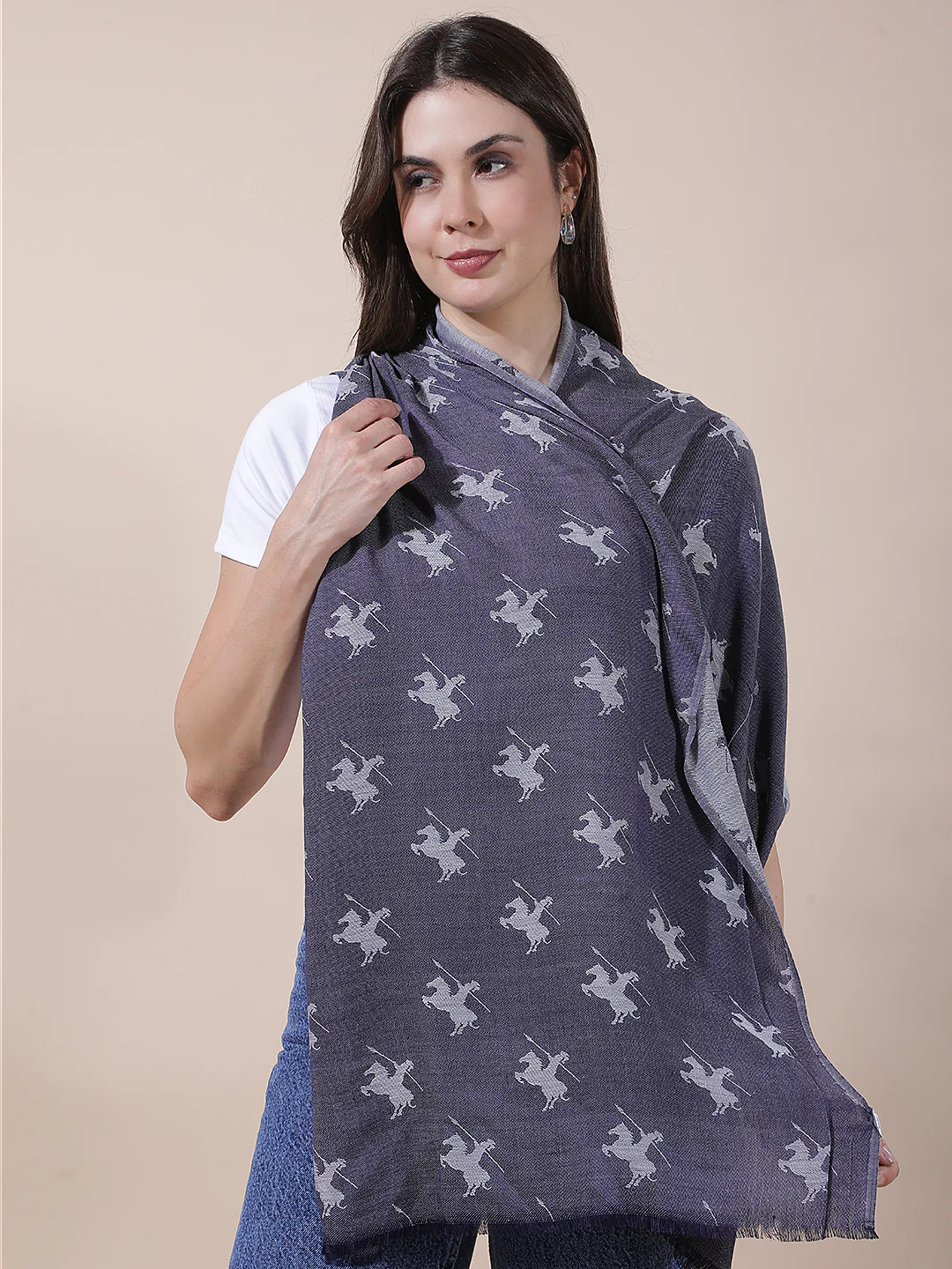 Women's Printed Navy Scarf - Image 3
