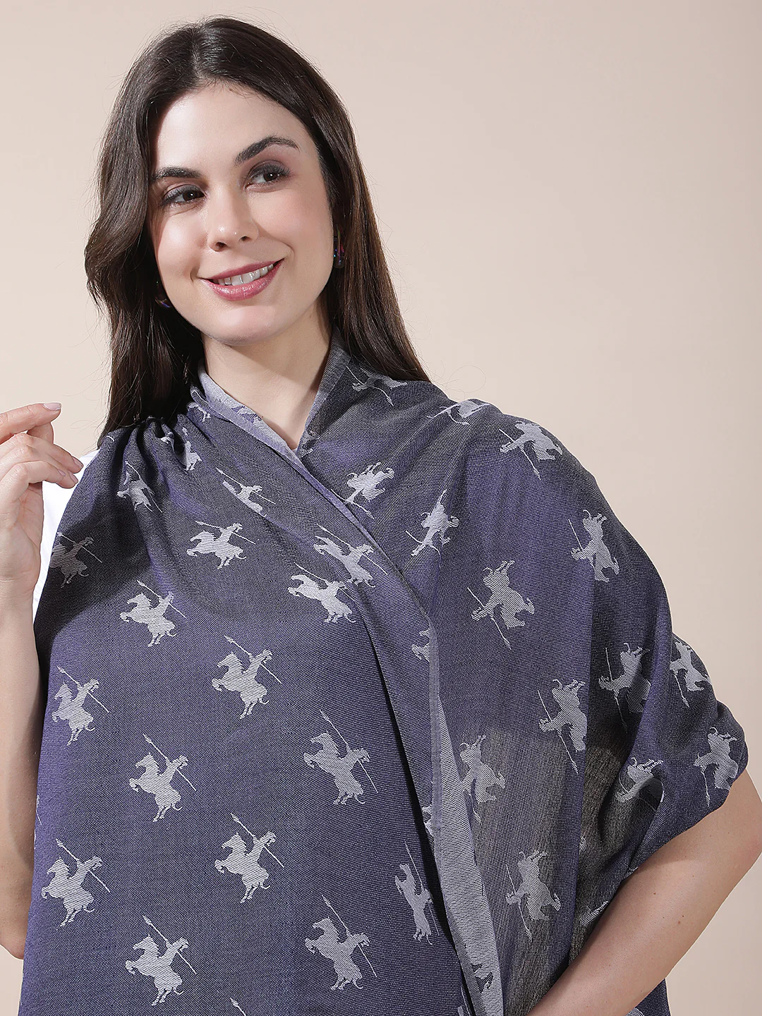 Women's Printed Navy Scarf - Image 4