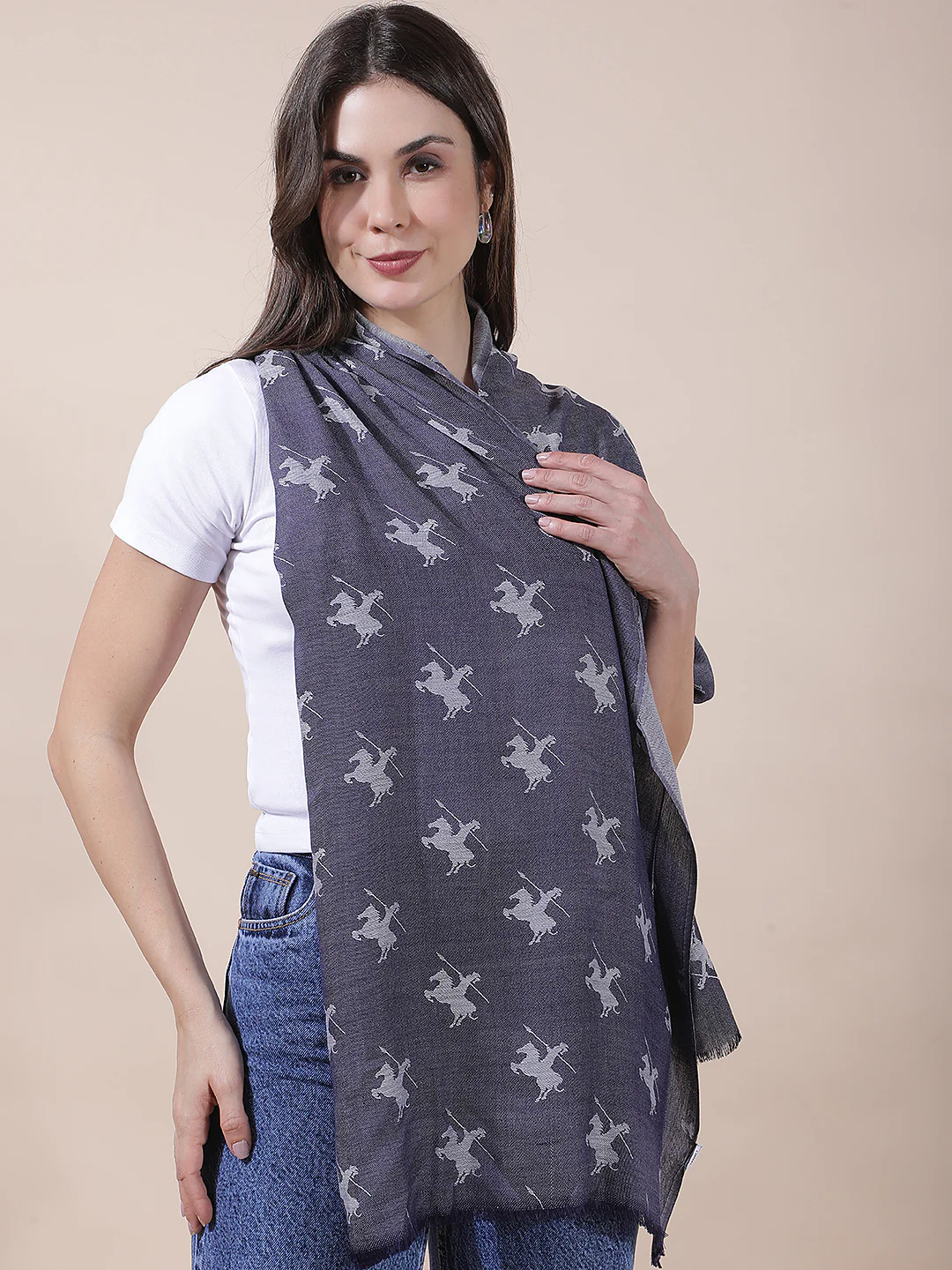 Women's Printed Navy Scarf - Image 5