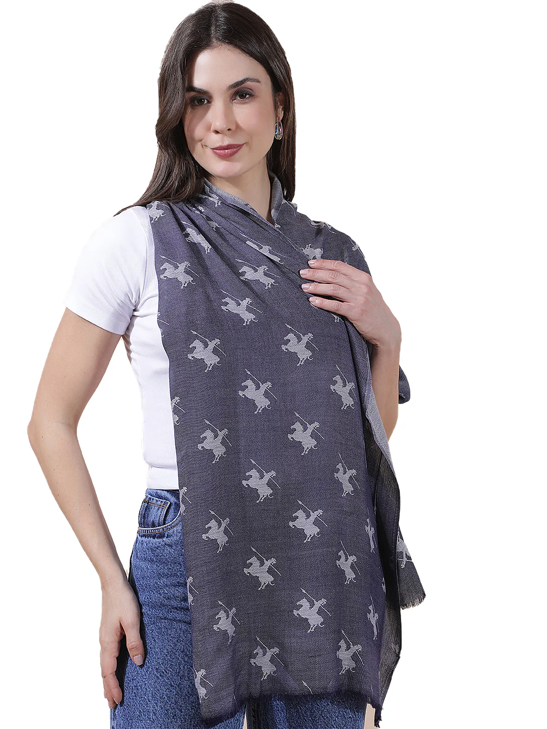 Women's Printed Navy Scarf - Image 8