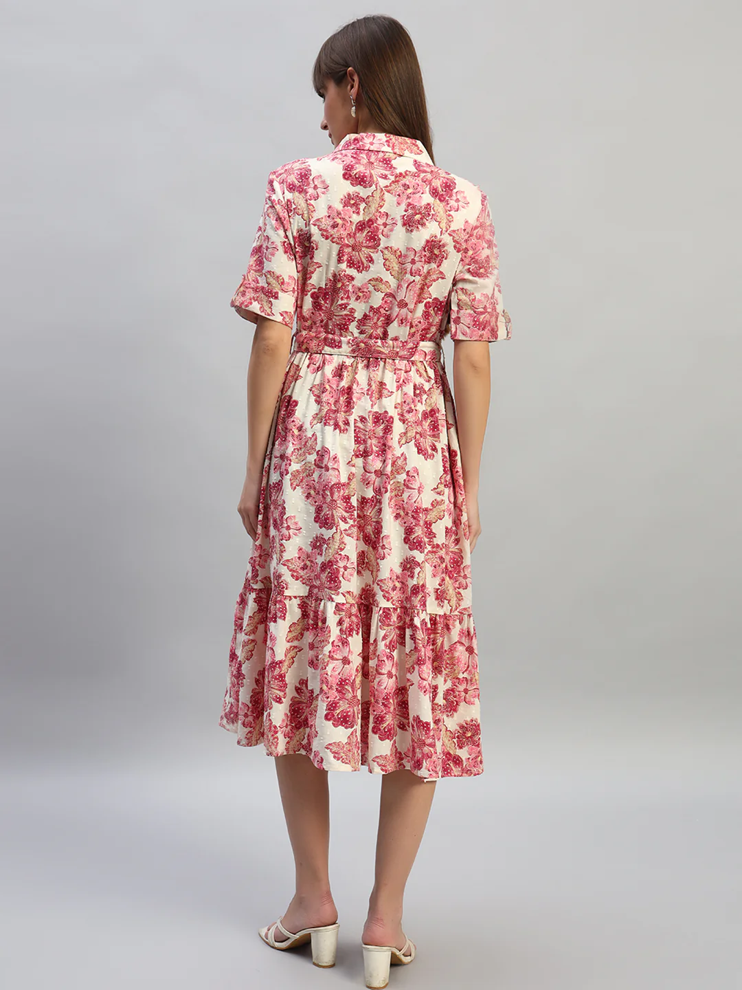 Women's Printed Off-White V-Neck Half Sleeves Casual Dress - Image 4