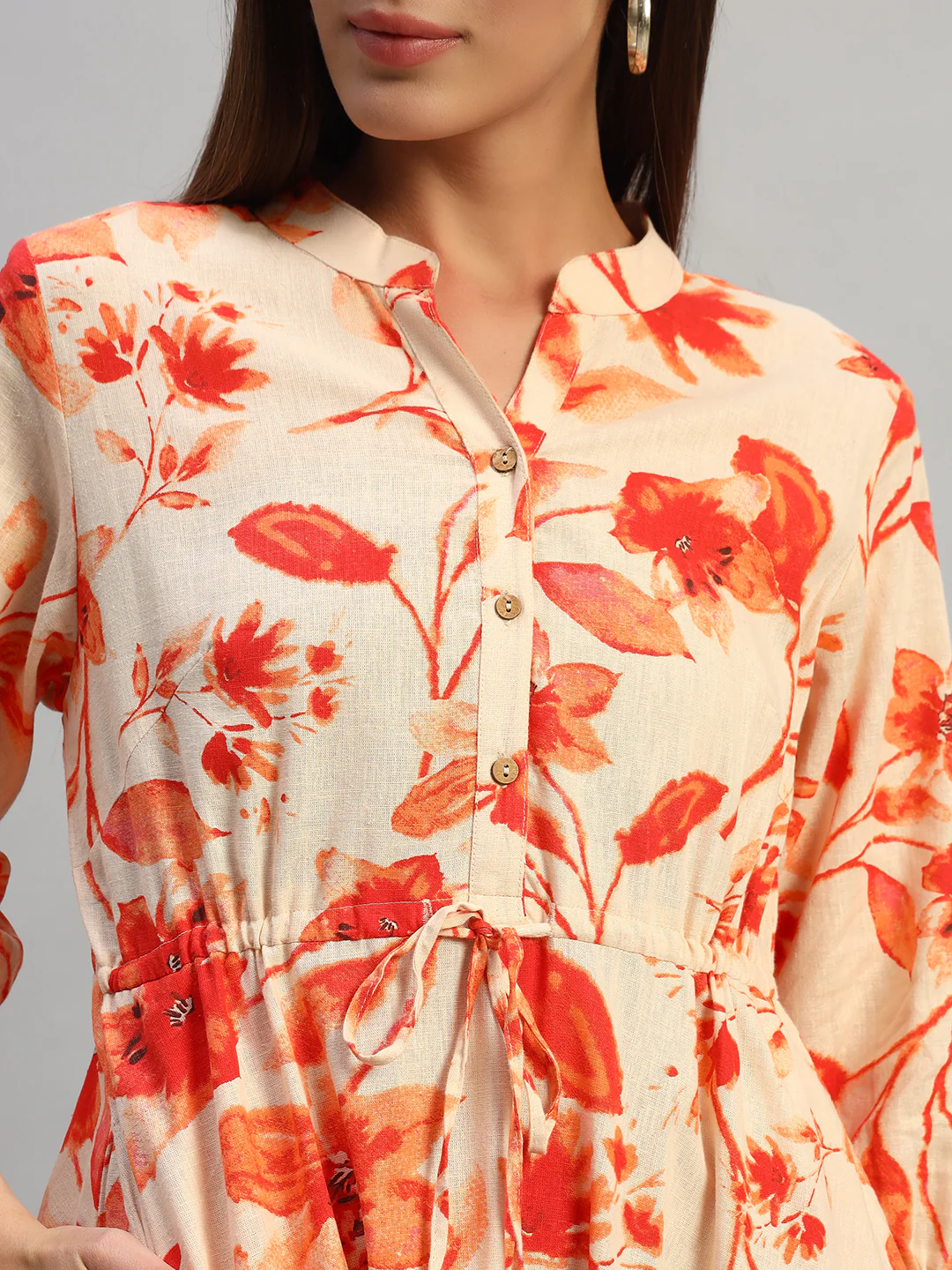 Women's Printed Pink V-Neck 3/4th Sleeves Casual Dress - Image 6