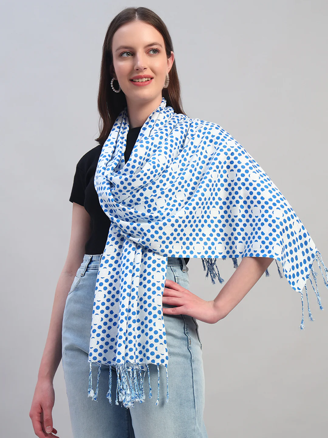 Women's Printed Sky Blue Scarf - Image 2