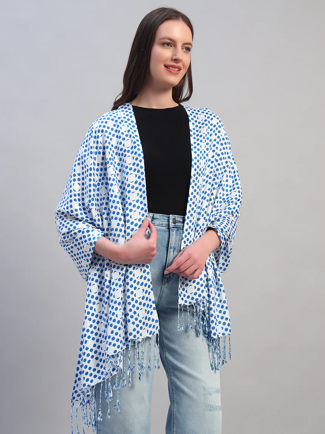 Women's Printed Sky Blue Scarf - Image 3