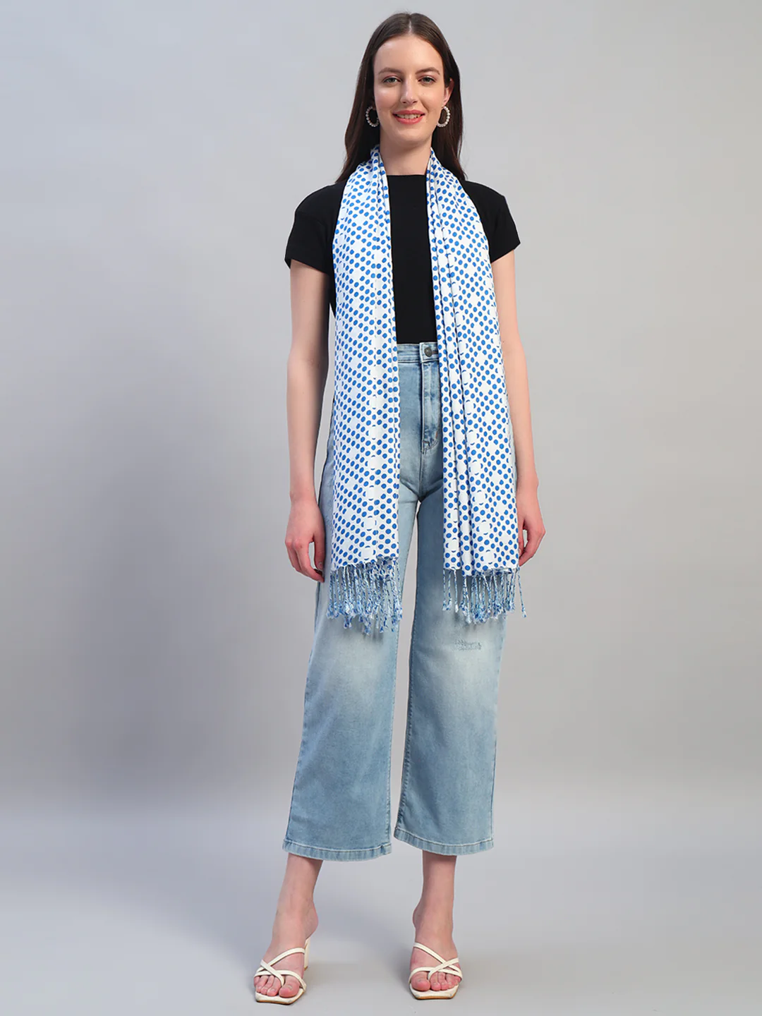 Women's Printed Sky Blue Scarf - Image 6