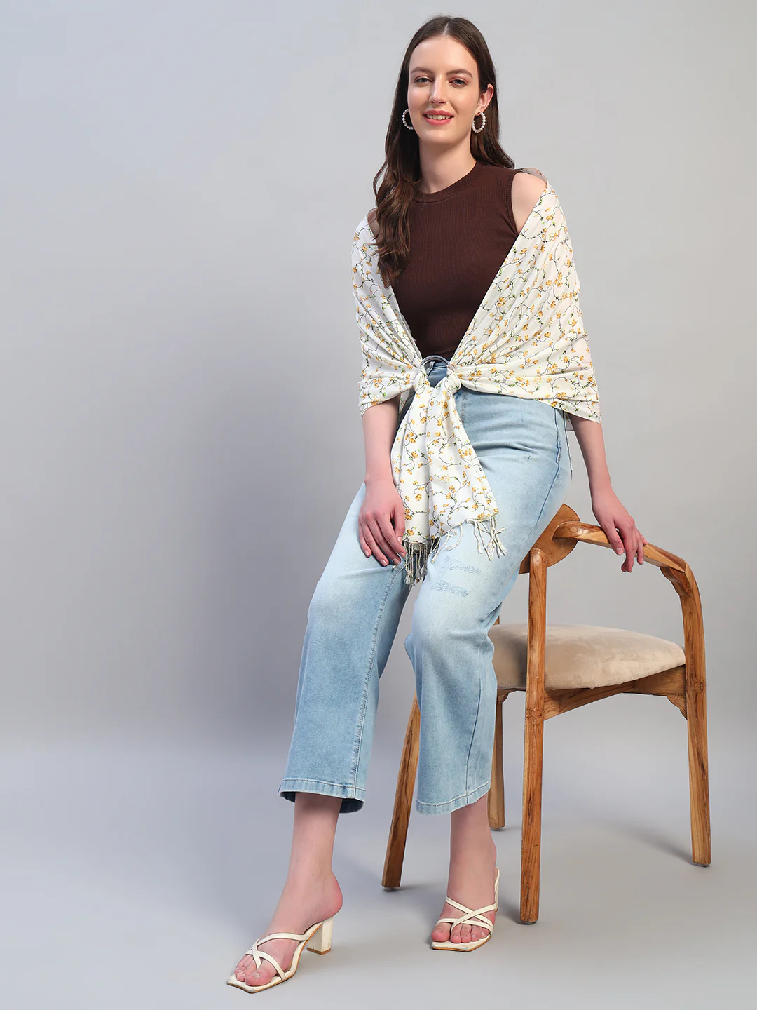 Women's Printed White Scarf - Image 6