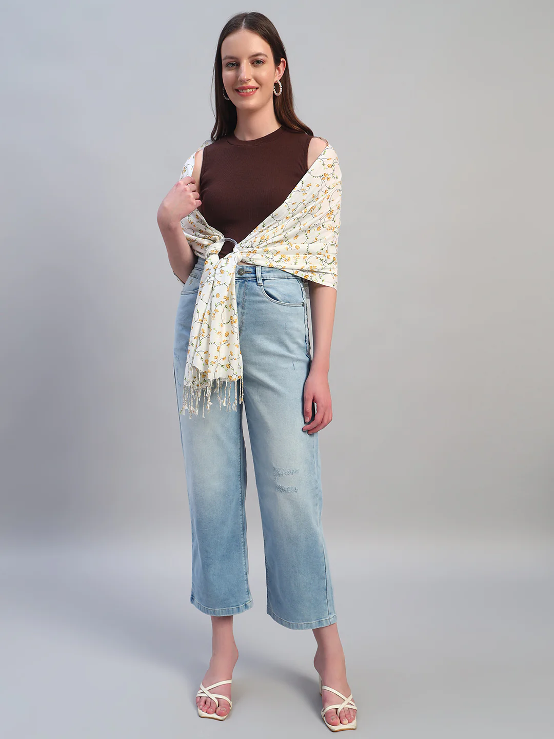 Women's Printed White Scarf - Image 7