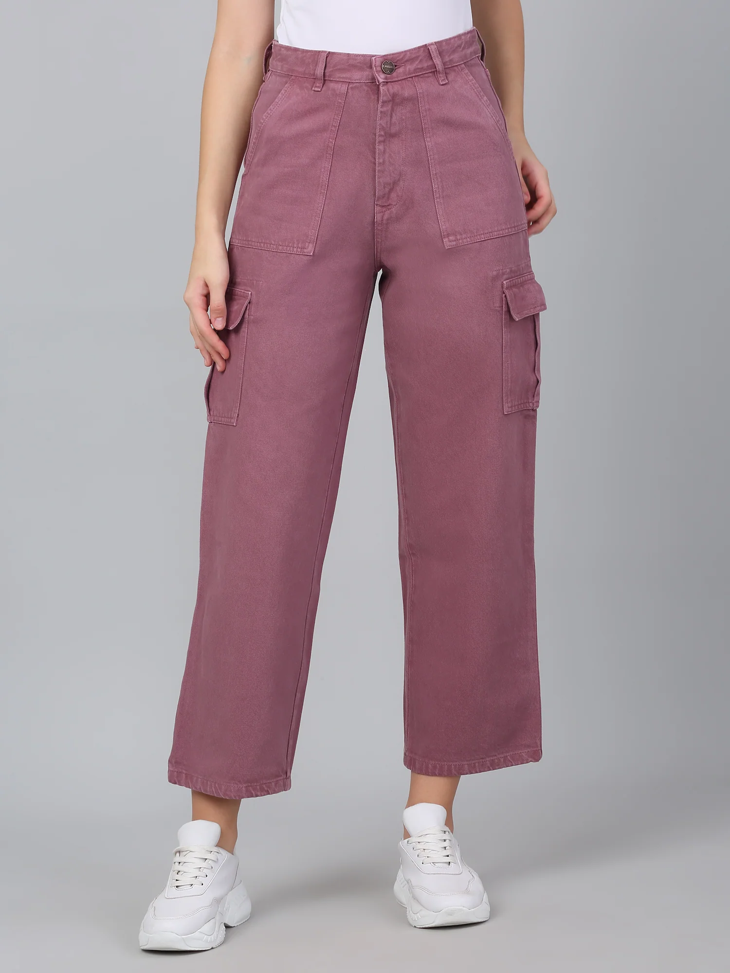 Women's Purple Solid Denim Wide Leg Cargo - Image 2