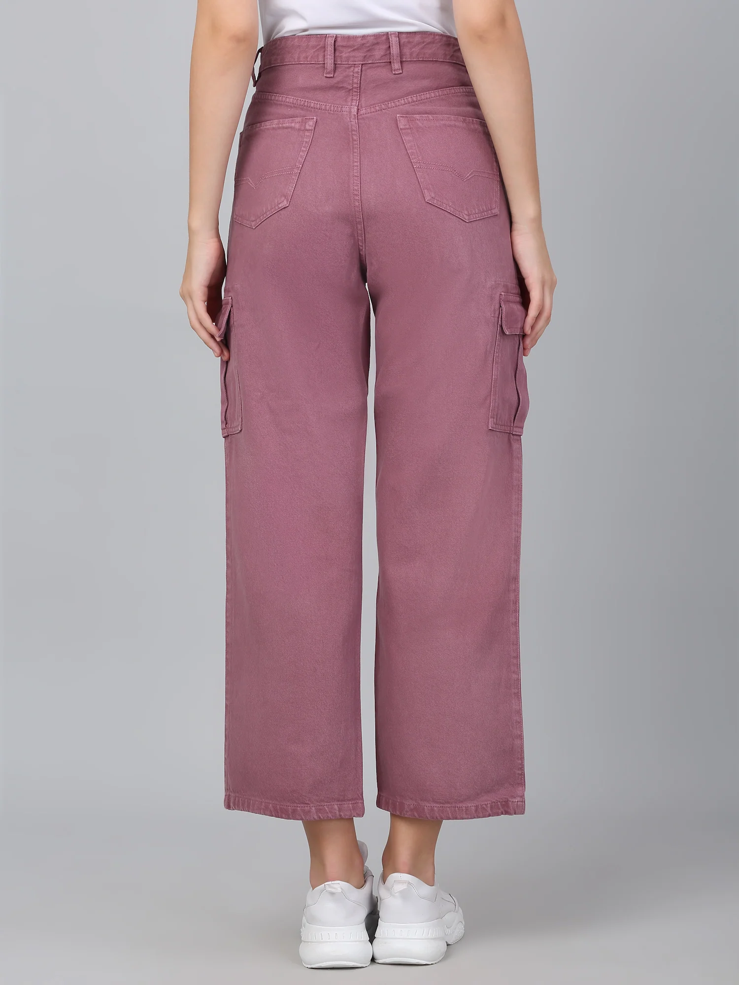 Women's Purple Solid Denim Wide Leg Cargo - Image 3