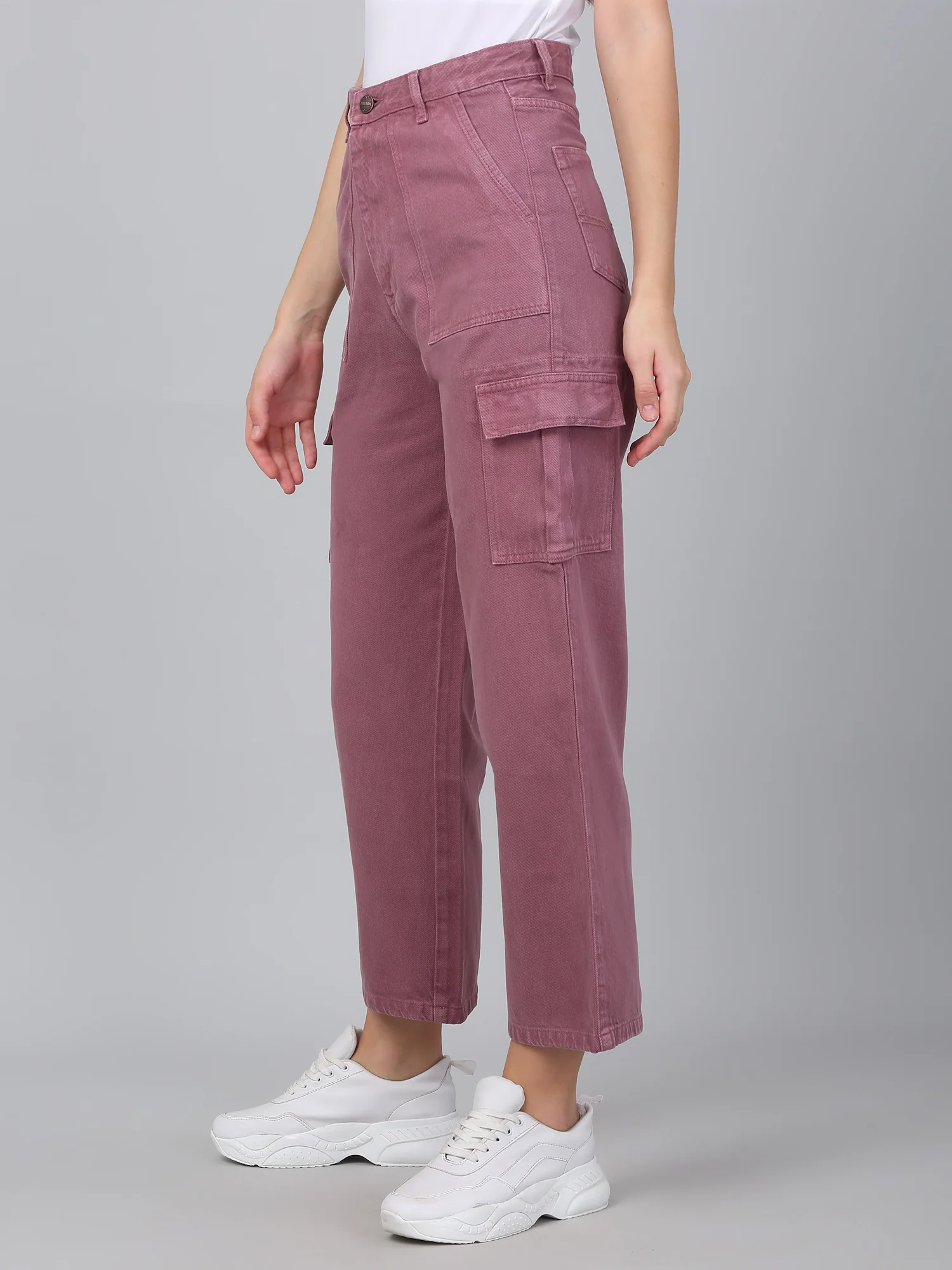 Women's Purple Solid Denim Wide Leg Cargo - Image 4