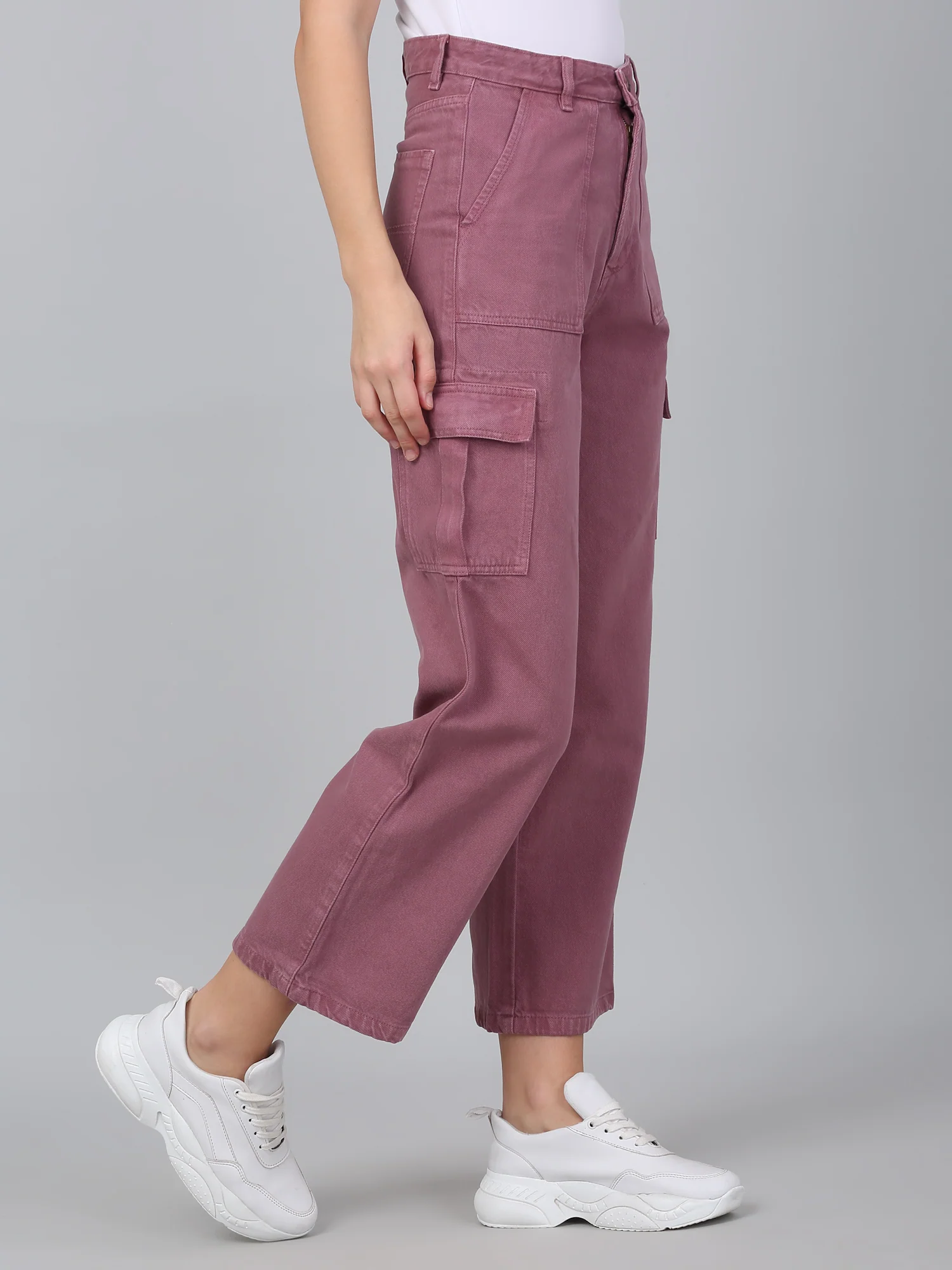 Women's Purple Solid Denim Wide Leg Cargo - Image 5
