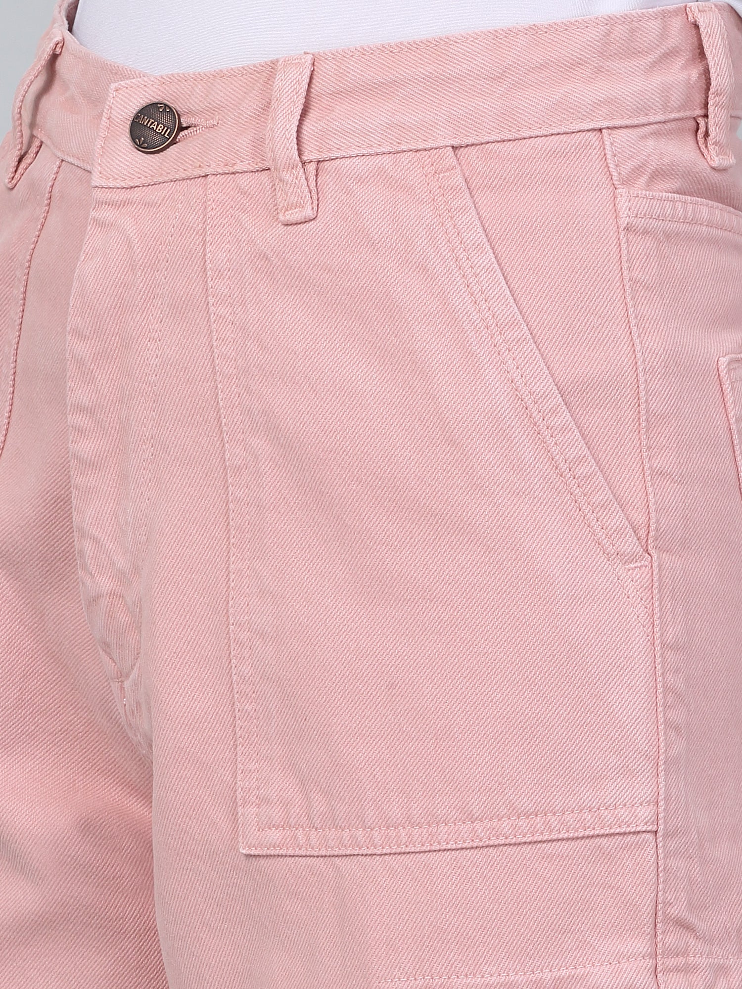Women's Pink Solid Denim Wide Leg Cargo - Image 5