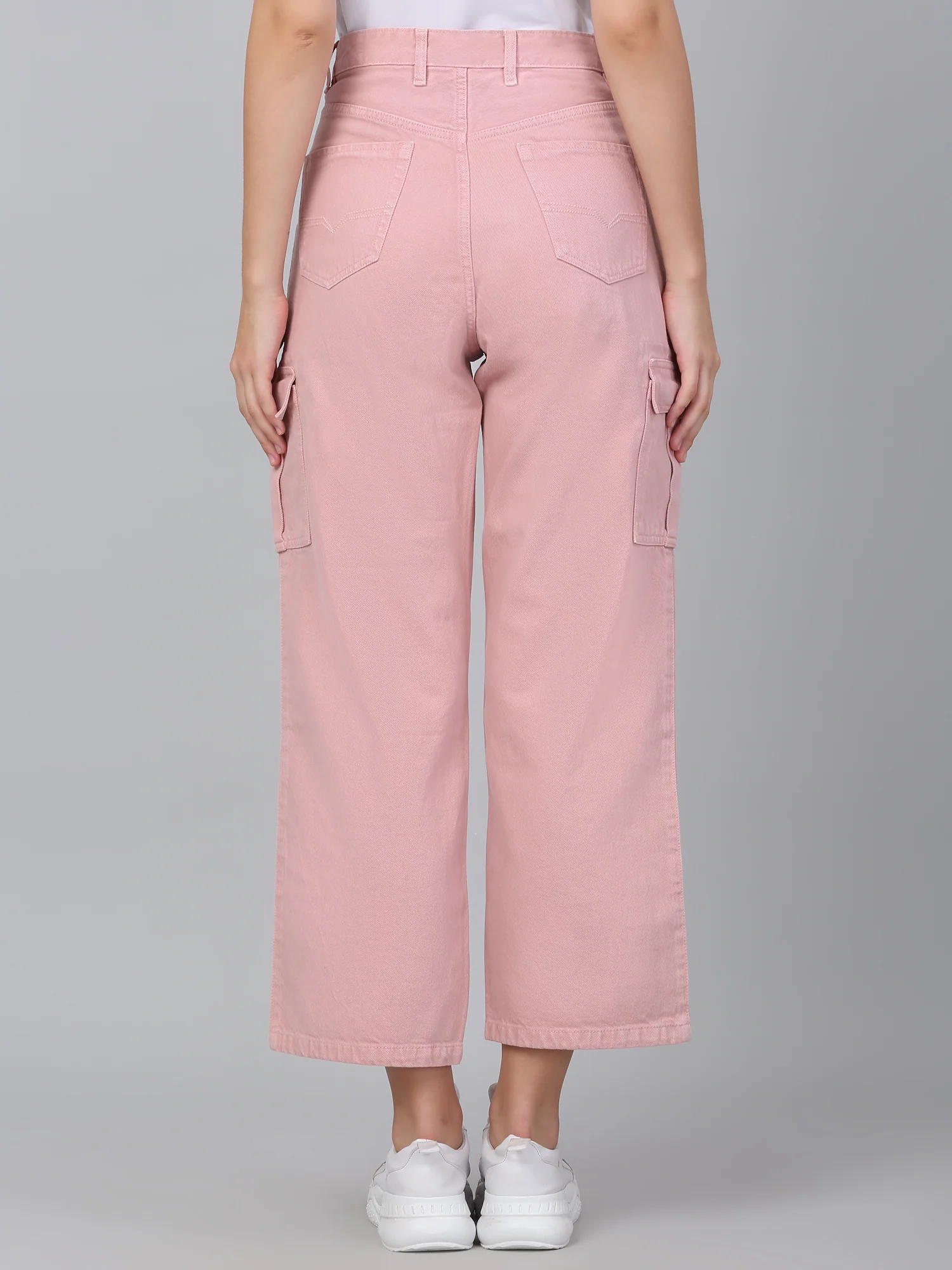 Women's Pink Solid Denim Wide Leg Cargo - Image 6