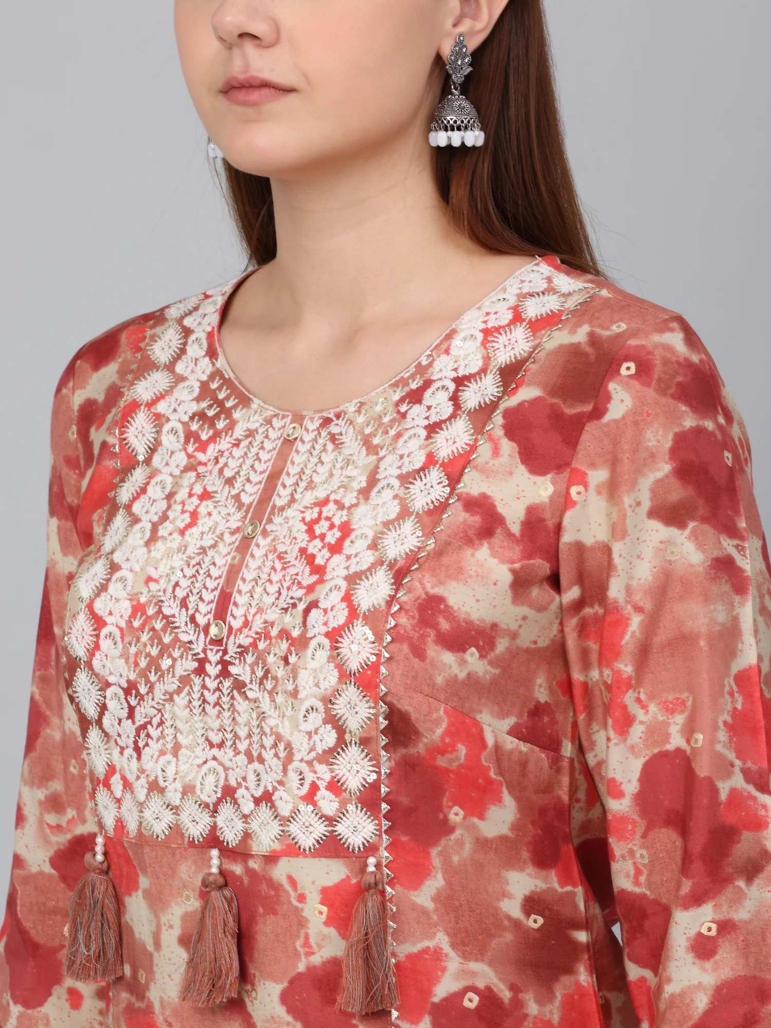 Women's Red Printed Kurta Plazzo Set - Image 5