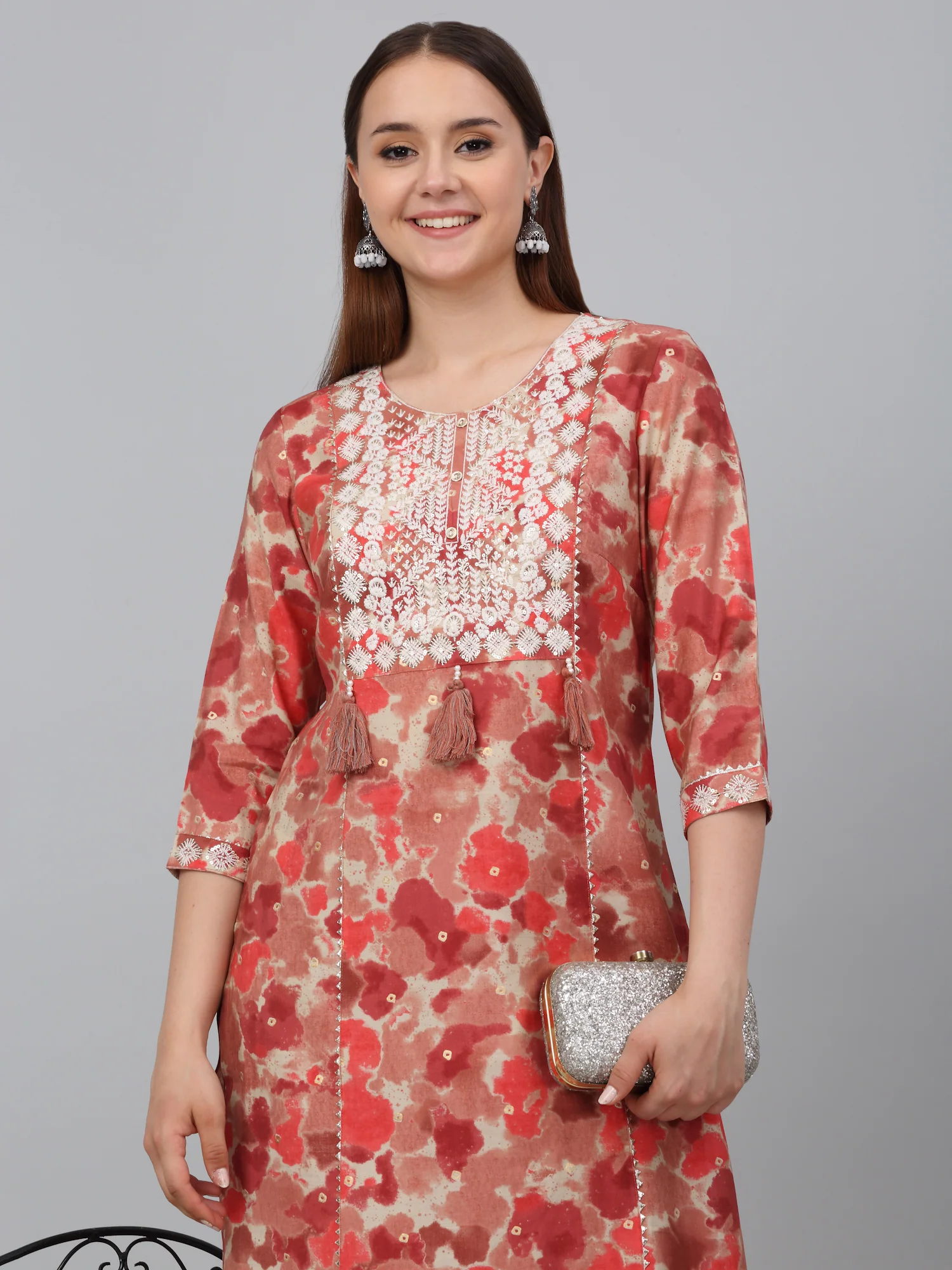 Women's Red Printed Kurta Plazzo Set - Image 6