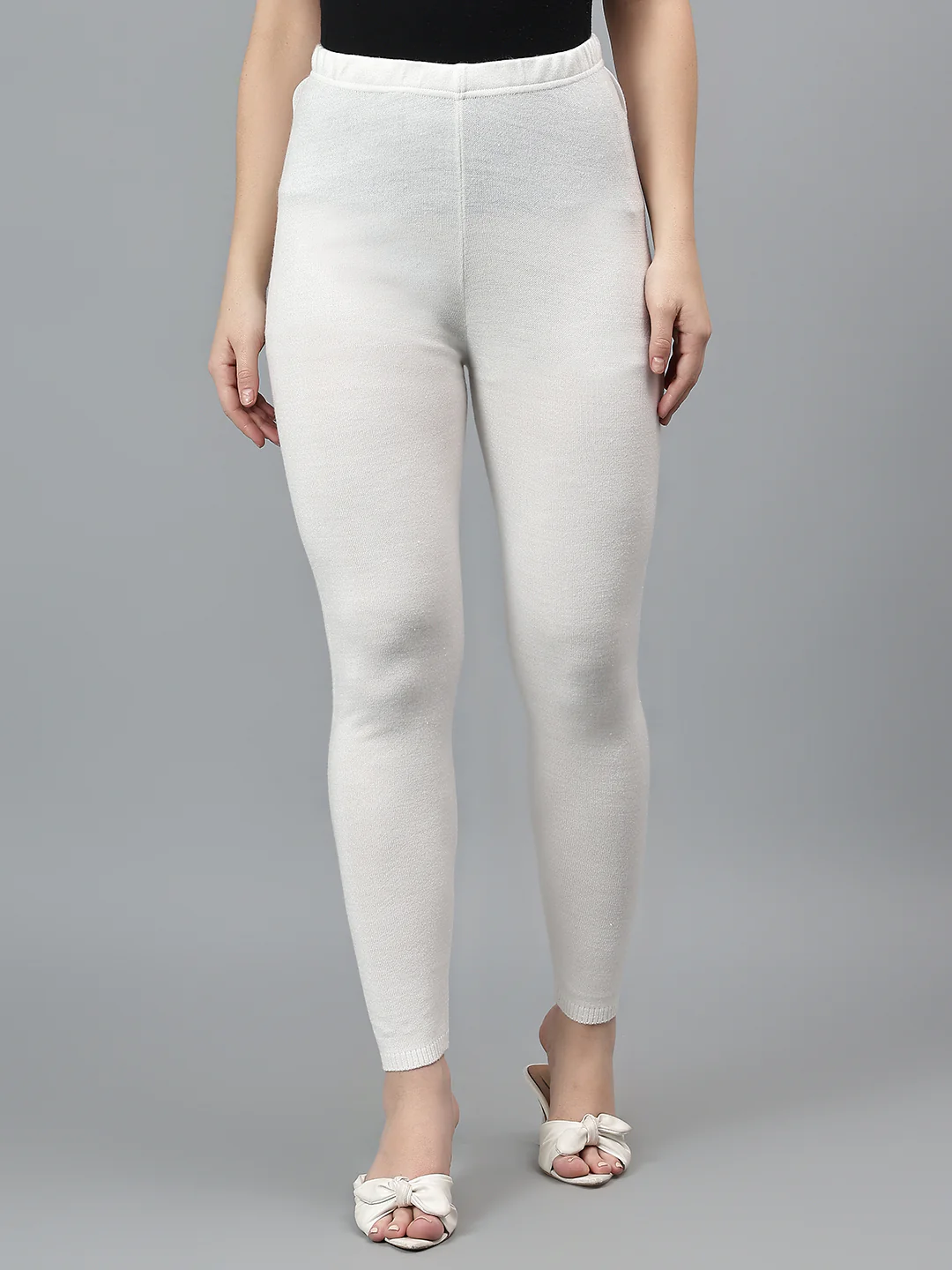 Women's Regular Fit Solid Off White Flat Front Mid Rise Kurti Pant - Image 2