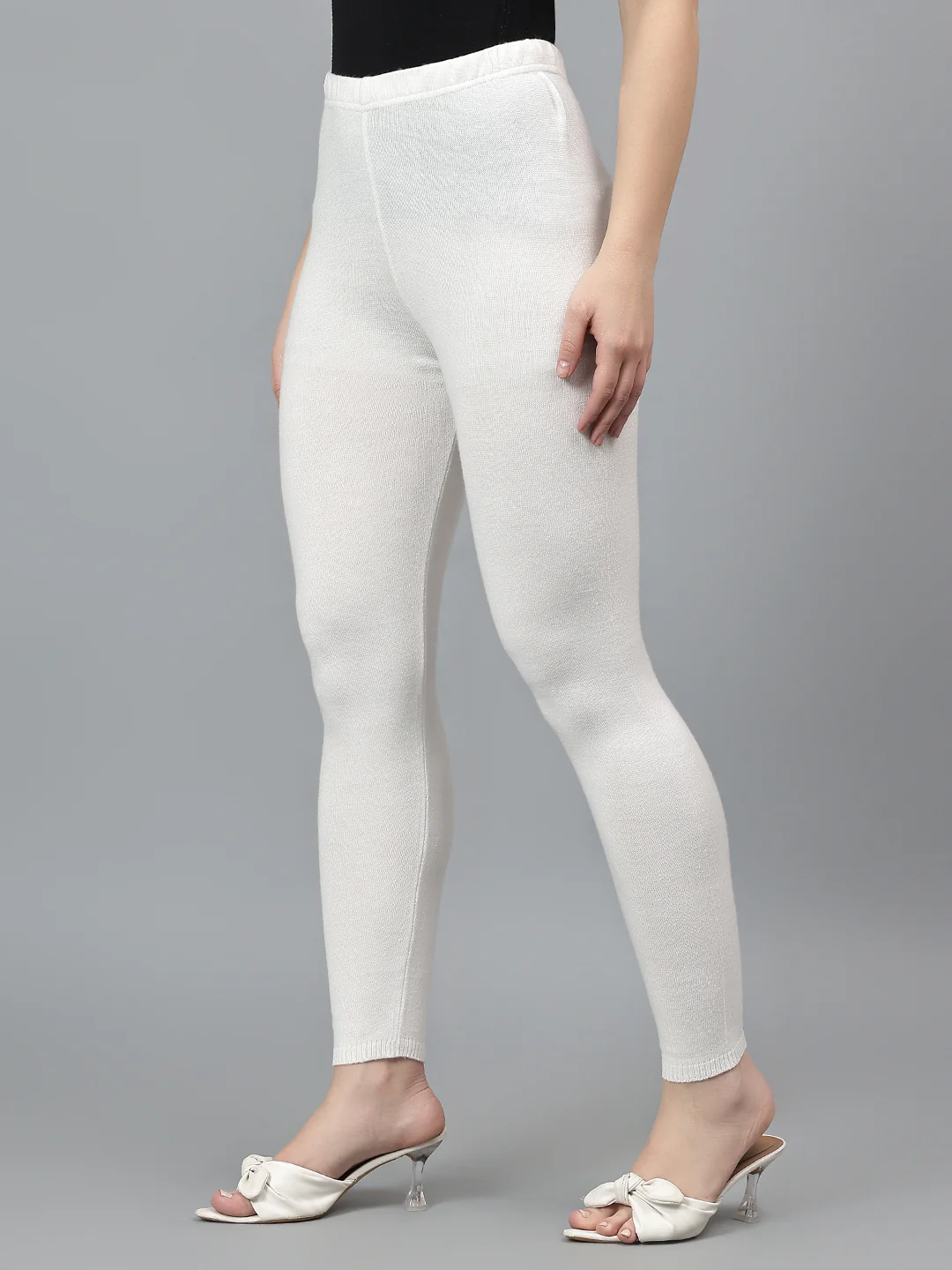 Women's Regular Fit Solid Off White Flat Front Mid Rise Kurti Pant - Image 3