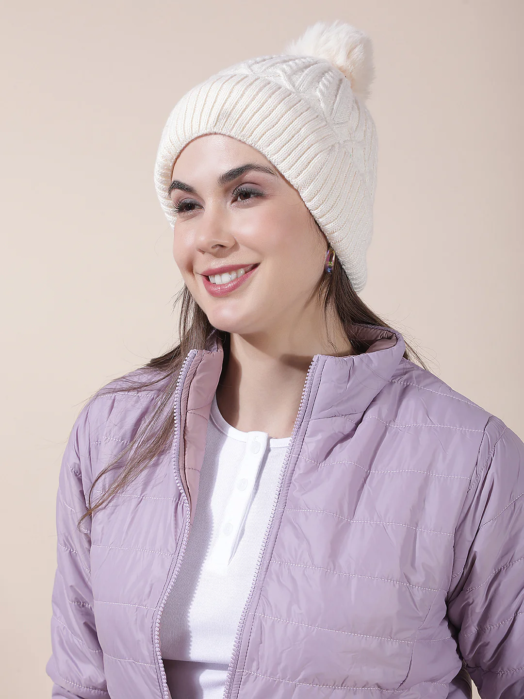 Women's Self Design Woolen Cap - Image 3