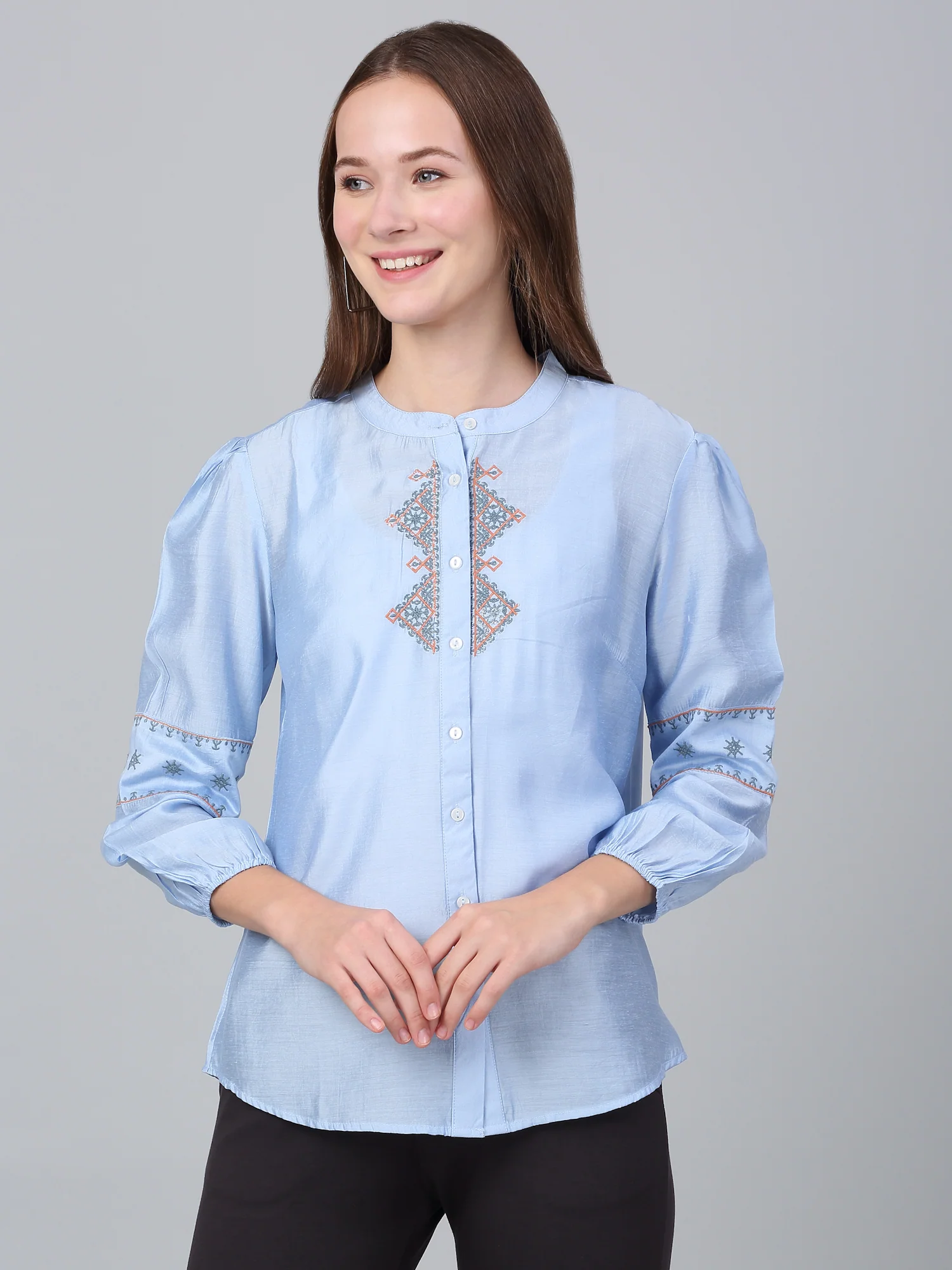 Women's Sky Blue Solid Casual Tunic - Image 2