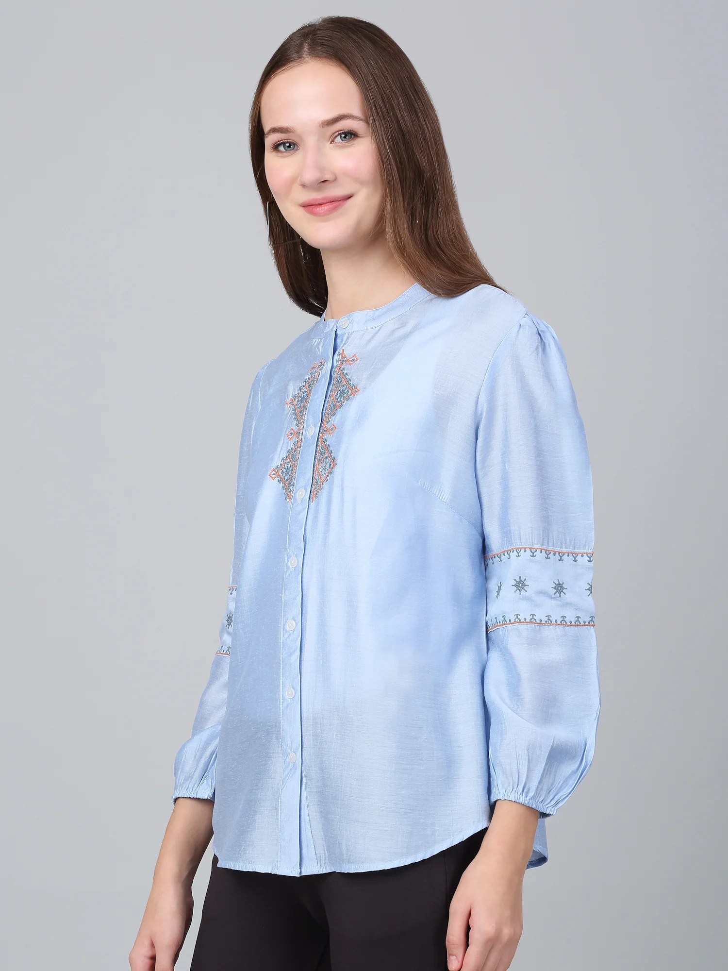 Women's Sky Blue Solid Casual Tunic - Image 4