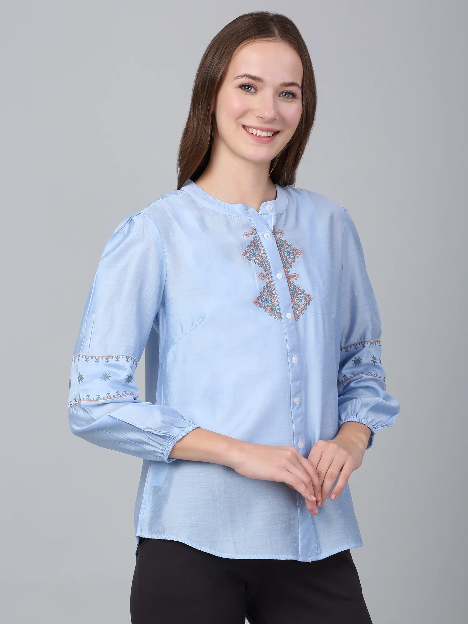 Women's Sky Blue Solid Casual Tunic - Image 5