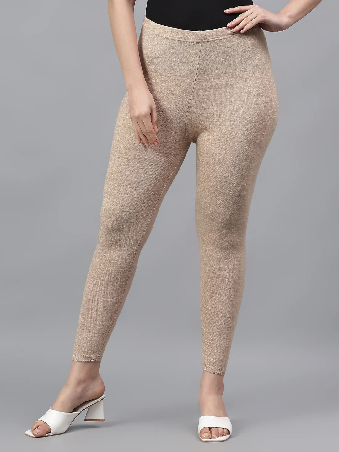 Women's Solid Beige Regular Fit Kurti Pant - Image 3
