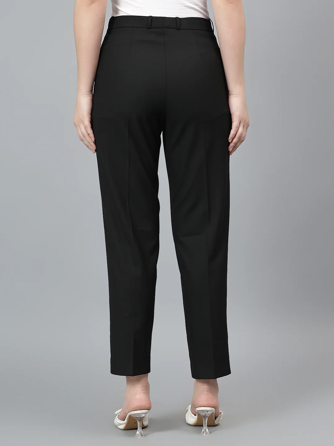 Women's Solid Black Full length Mid Rise Trousers - Image 5
