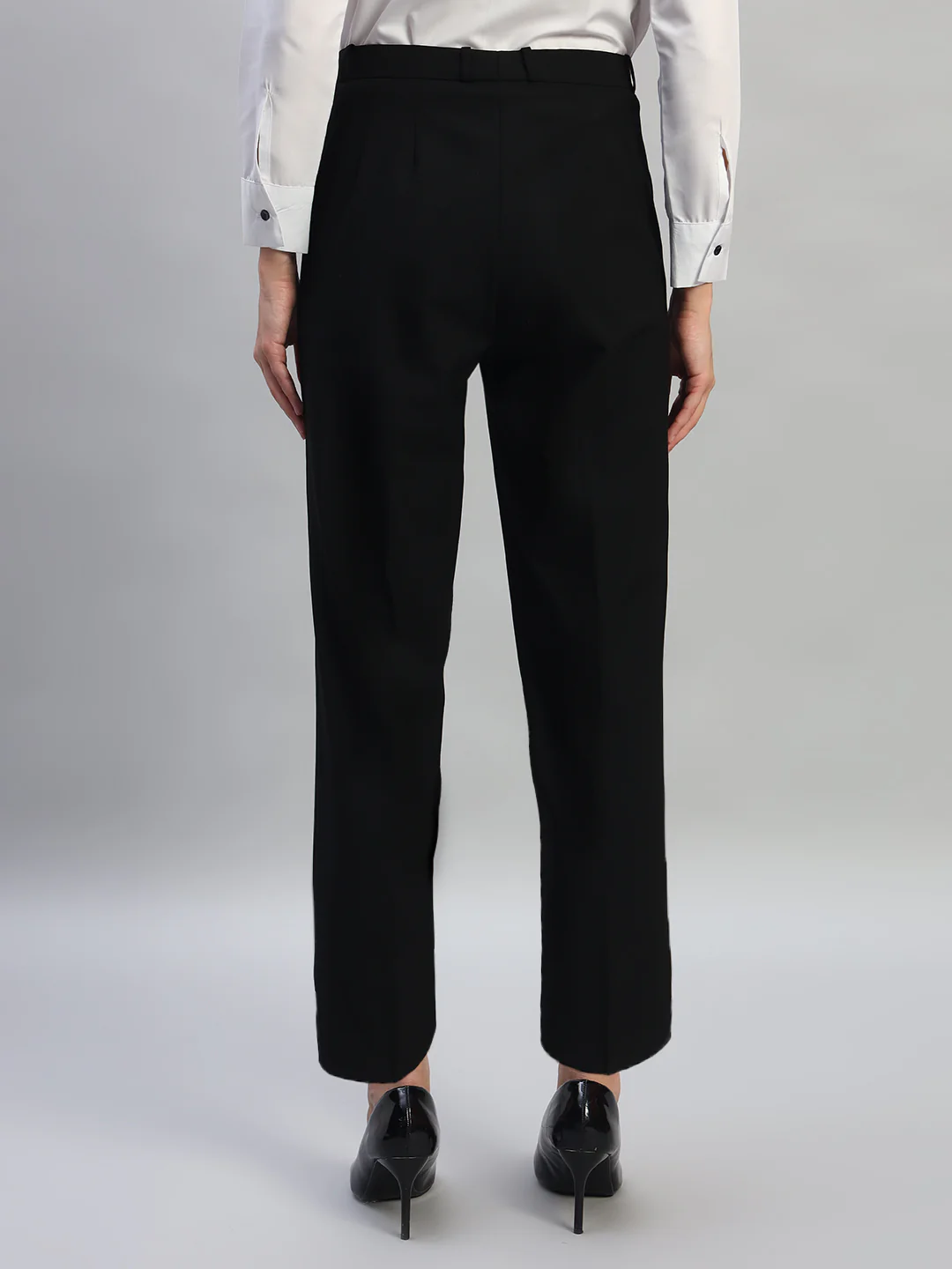 Women's Solid Black Regular Fit Formal Trouser - Image 5