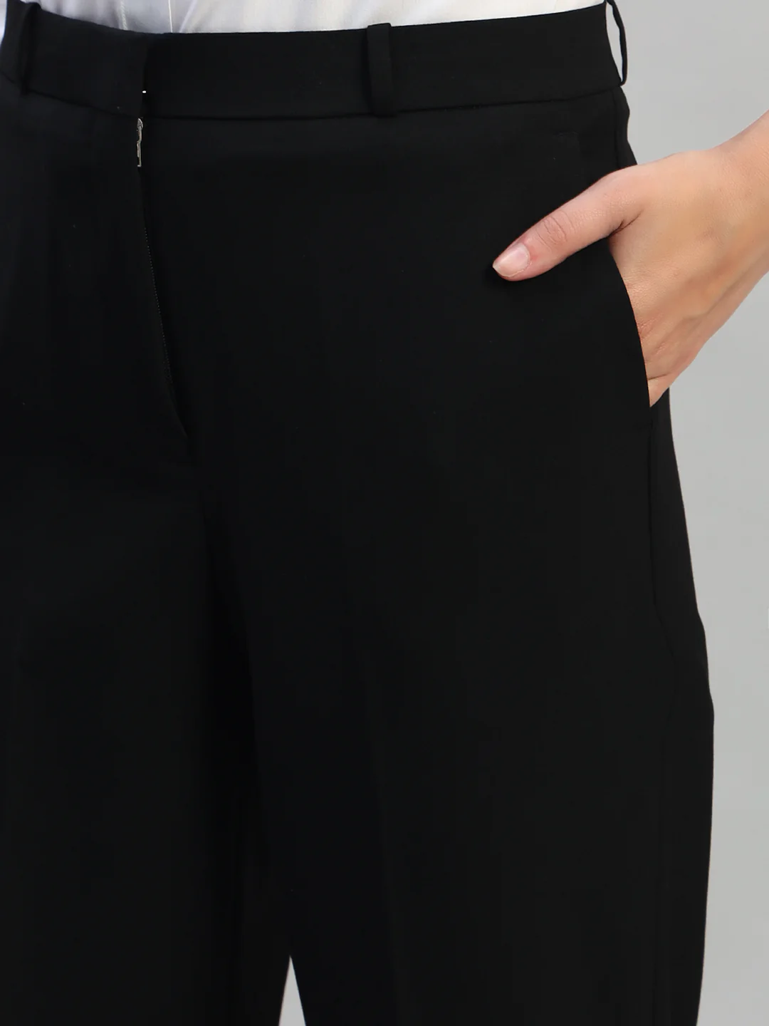 Women's Solid Black Regular Fit Formal Trouser - Image 7