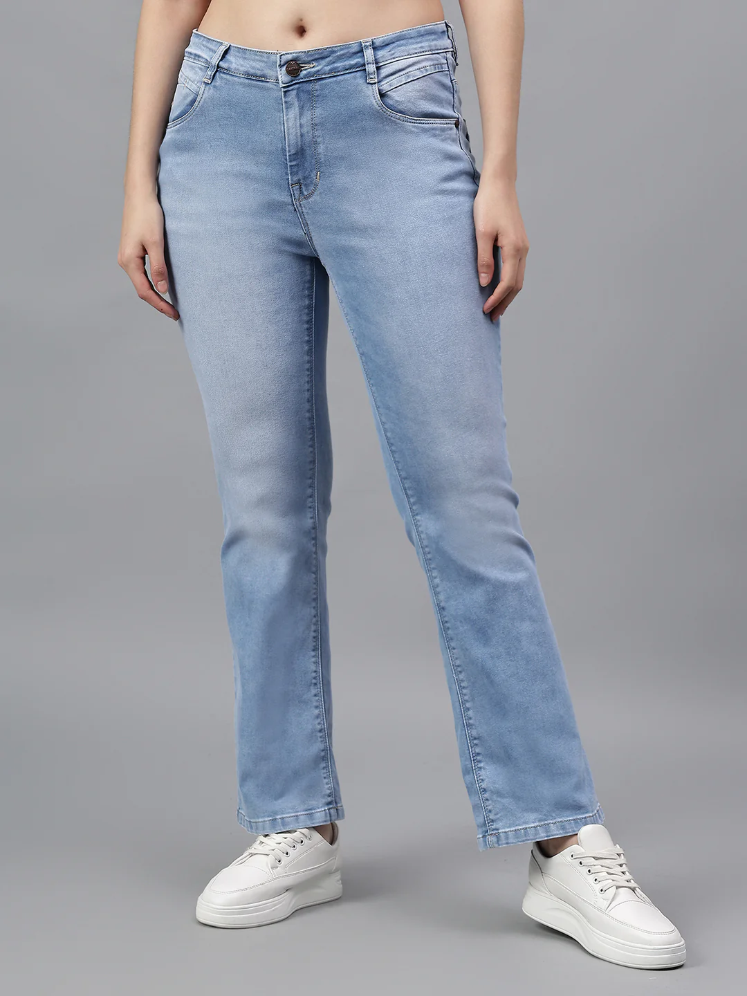 Women's Solid Blue Regular Fit Casual Jeans - Image 2