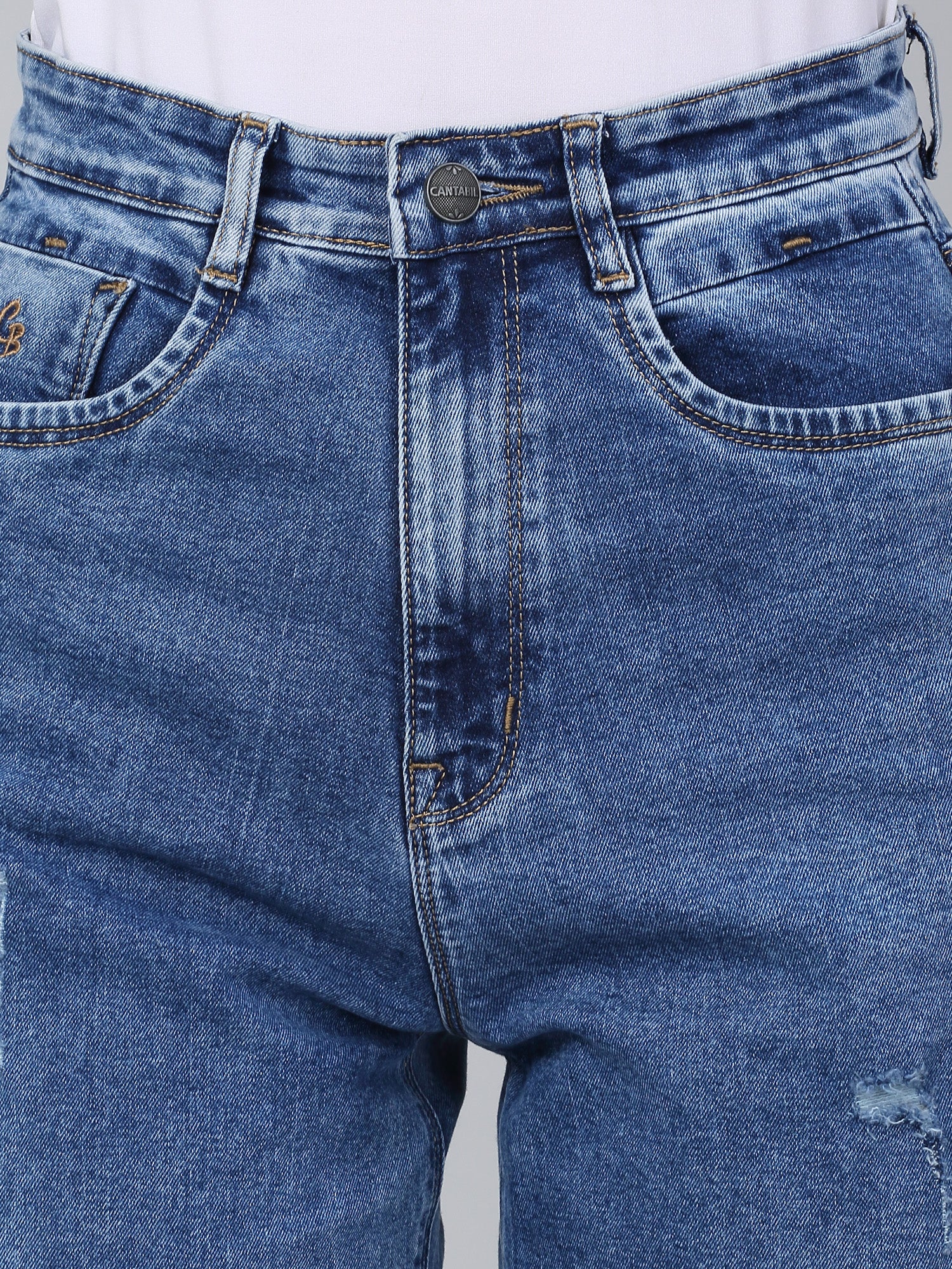 Women's Solid Blue Stretchable Wide Leg Jeans - Image 6