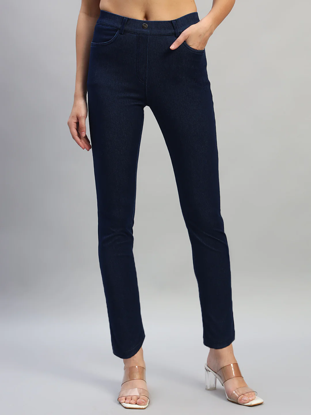 Women's Solid Dark Blue Regular Fit Casual Jegging Pant - Image 2