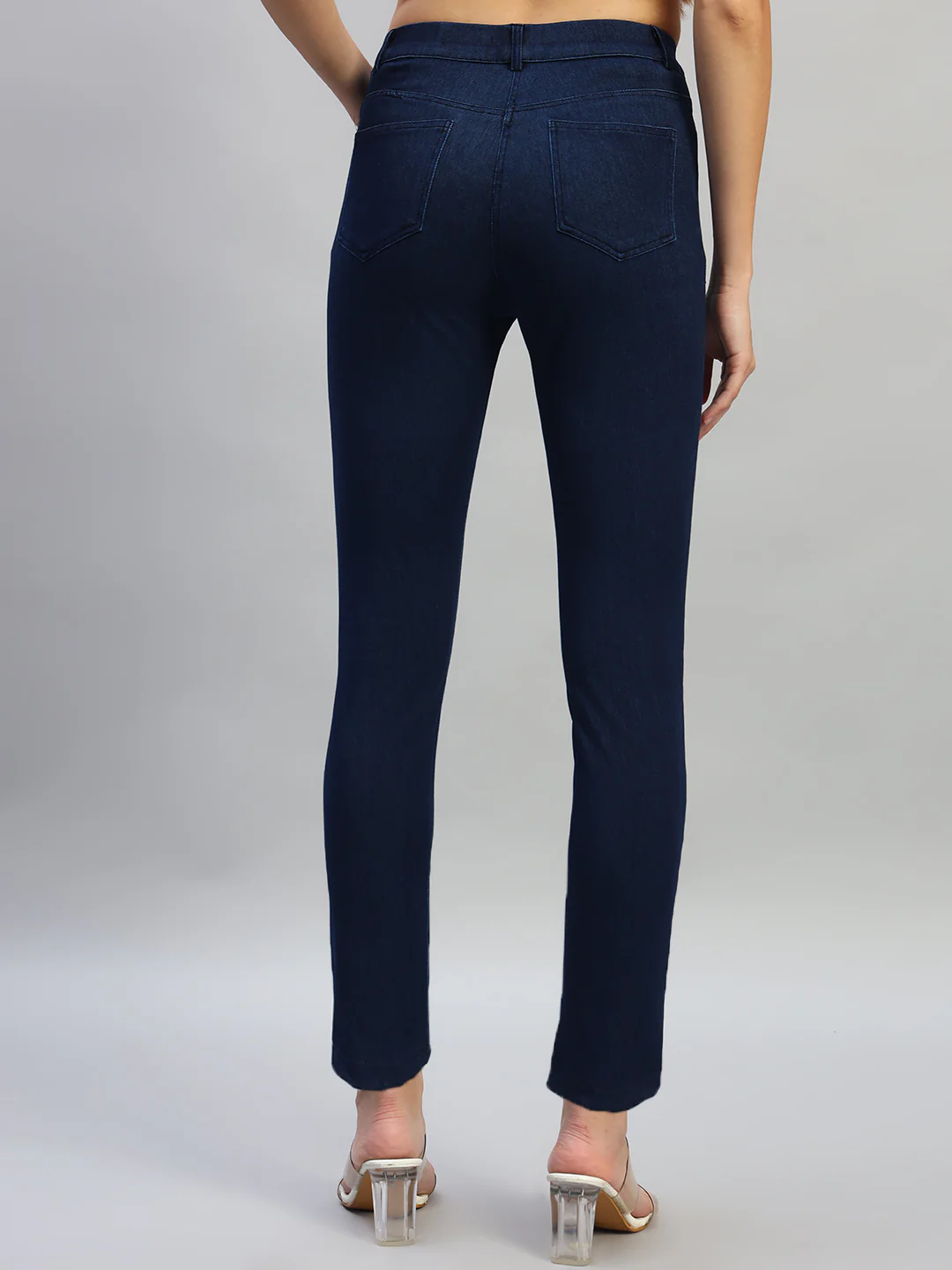 Women's Solid Dark Blue Regular Fit Casual Jegging Pant - Image 4