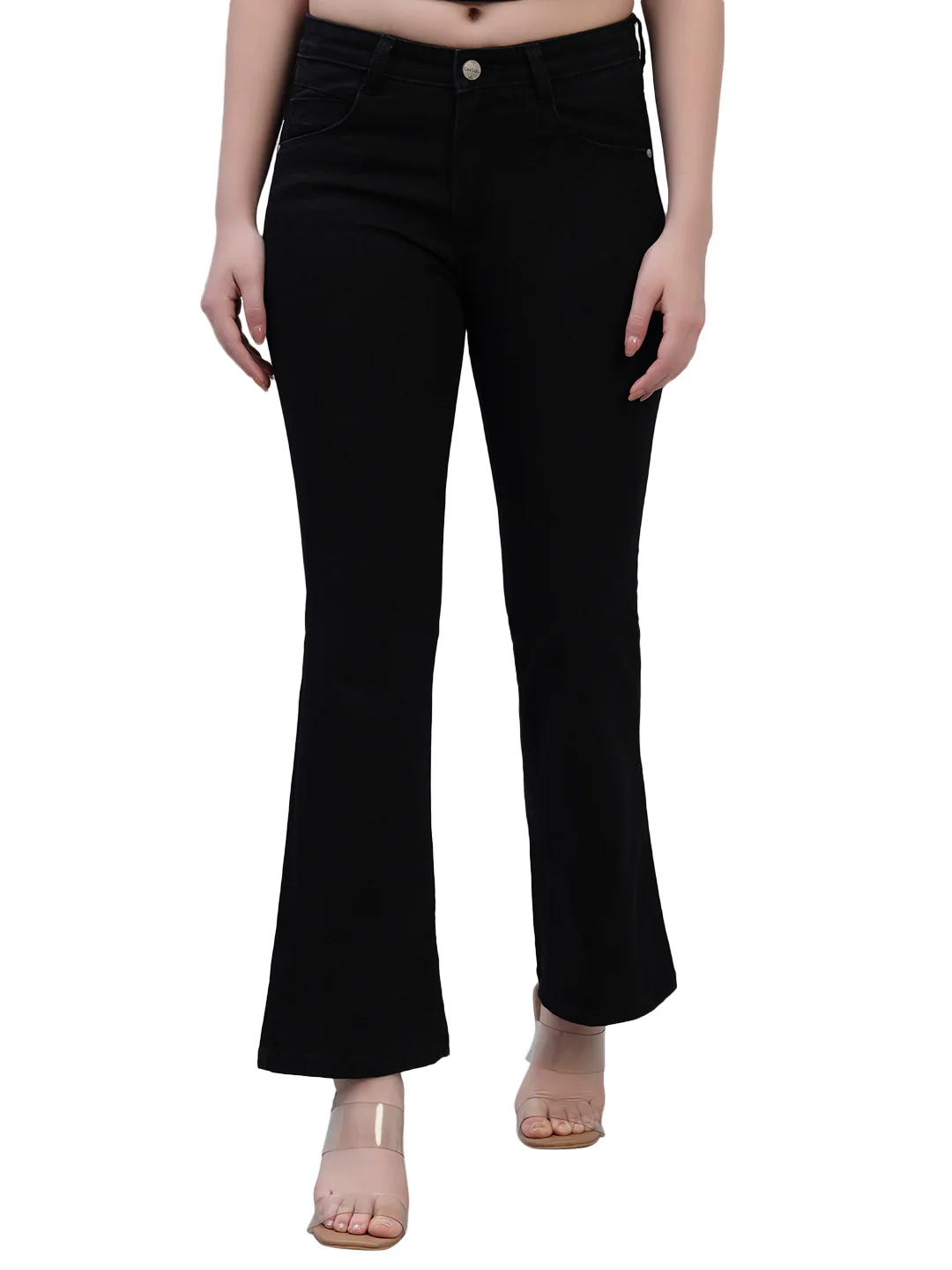 Women's Solid Denim Black Full Length Regualr Fit Casual Jeans - Image 2