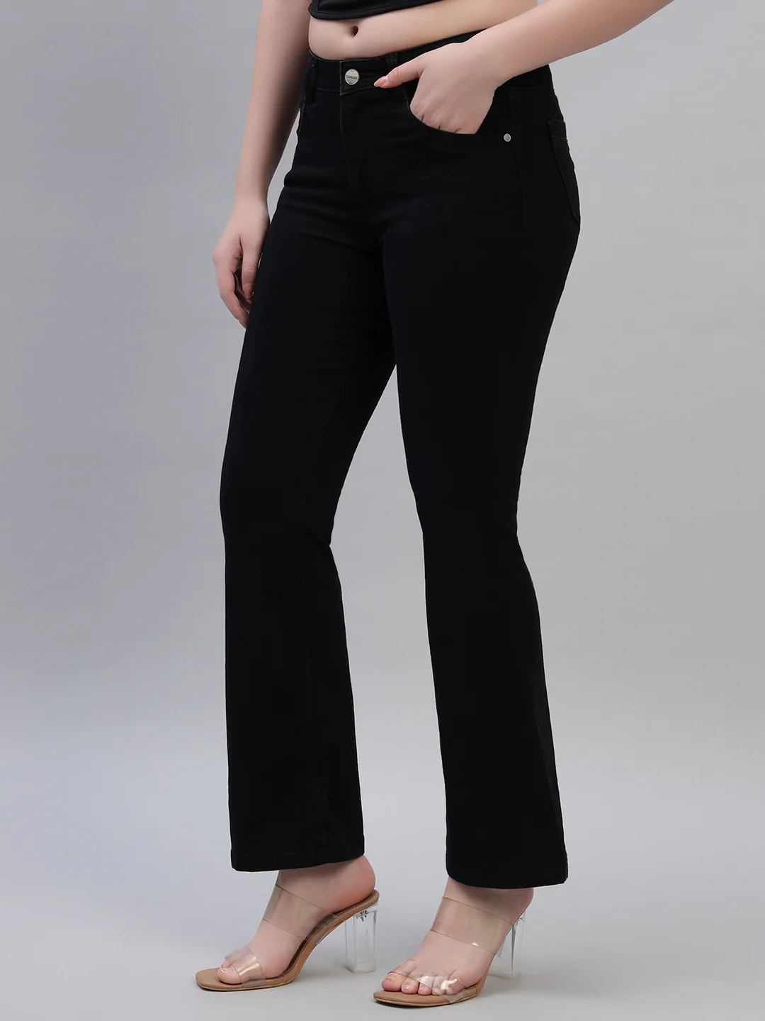 Women's Solid Denim Black Full Length Regualr Fit Casual Jeans - Image 4
