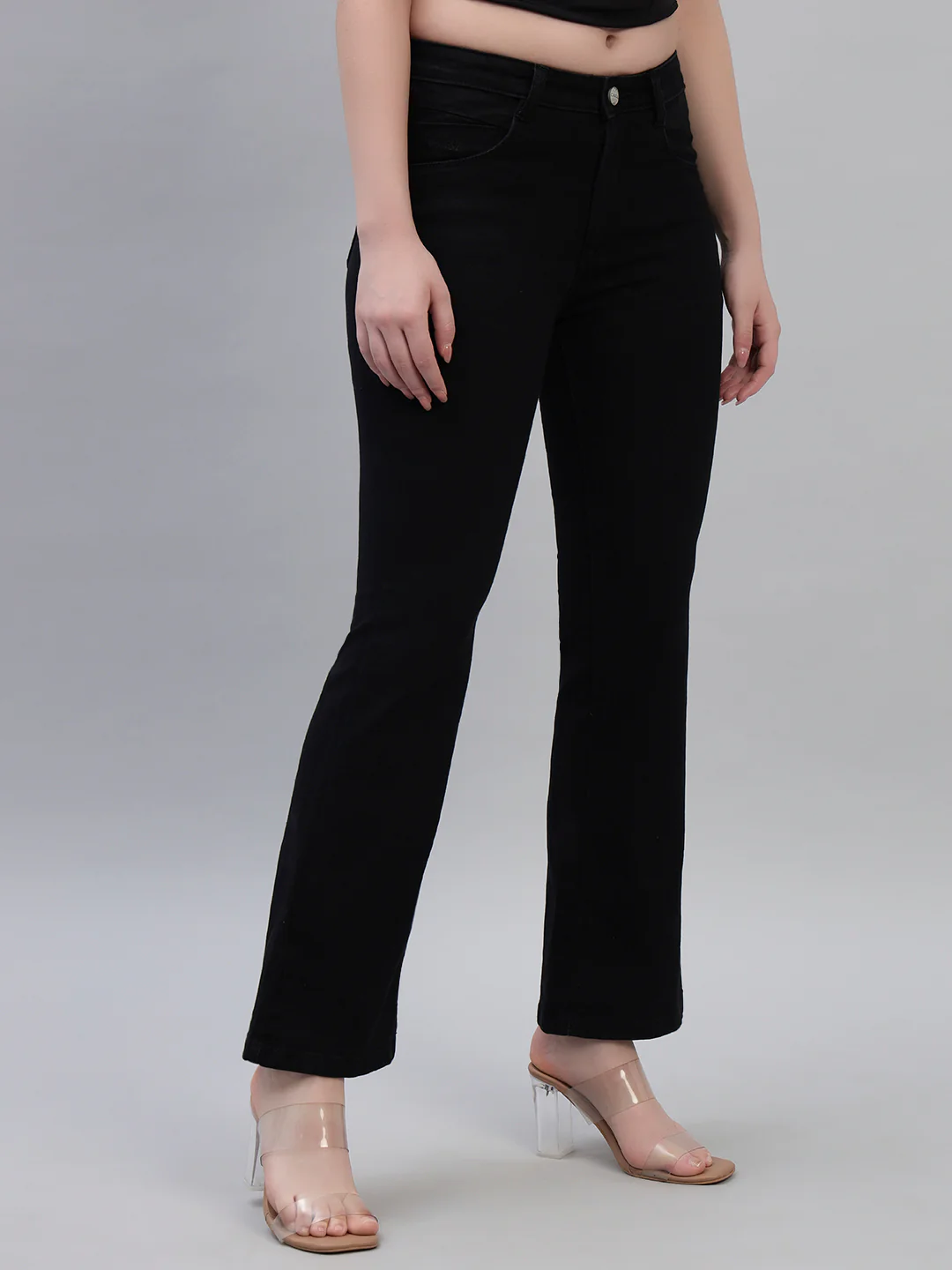 Women's Solid Denim Black Full Length Regualr Fit Casual Jeans - Image 5