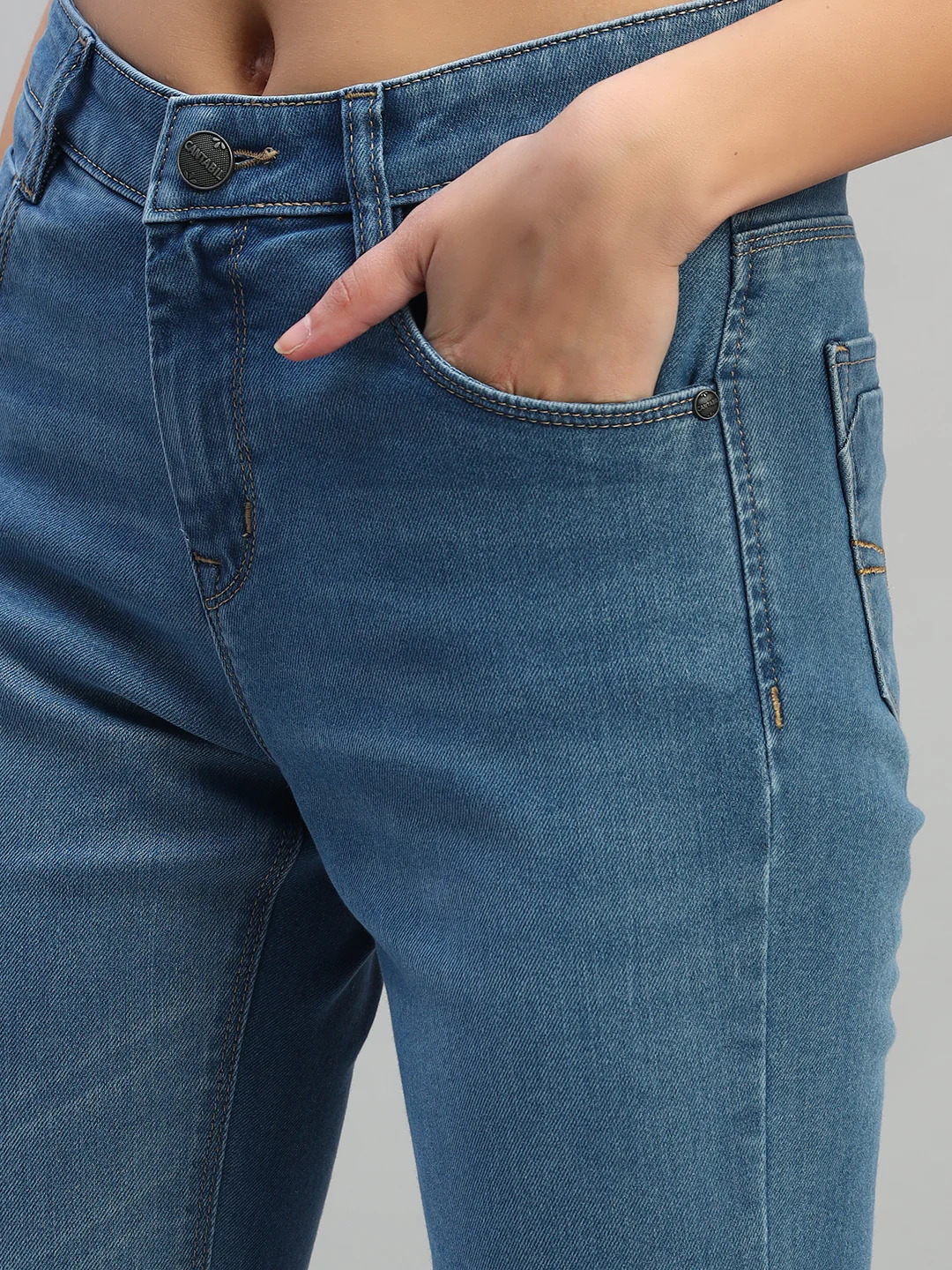Women's Solid Denim Blue Full Length Regualr Fit Casual Jeans - Image 6
