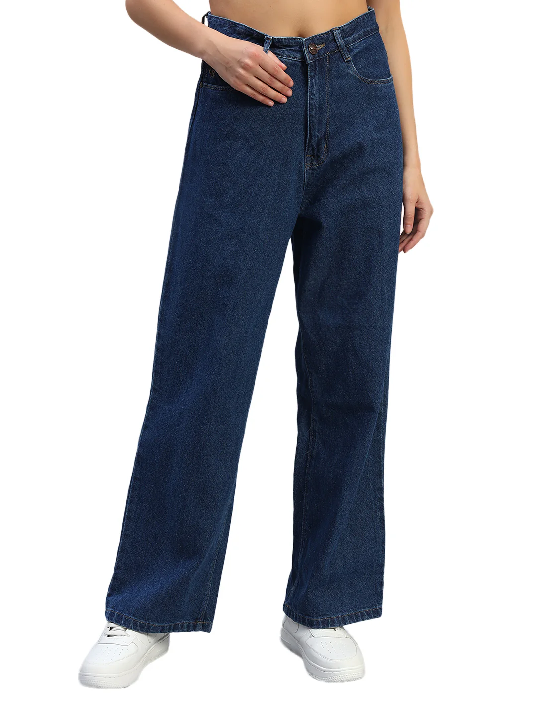 Women's Solid Denim Blue Full Length Regualr Fit Casual Jeans - Image 2