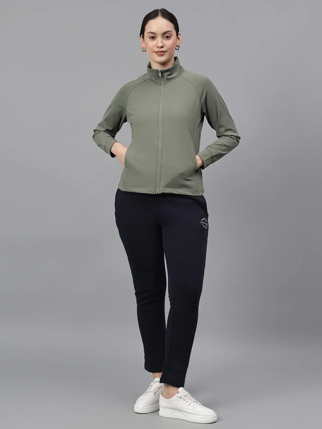 Women's Solid Green High Neck Full Sleeves Casual Jacket - Image 5